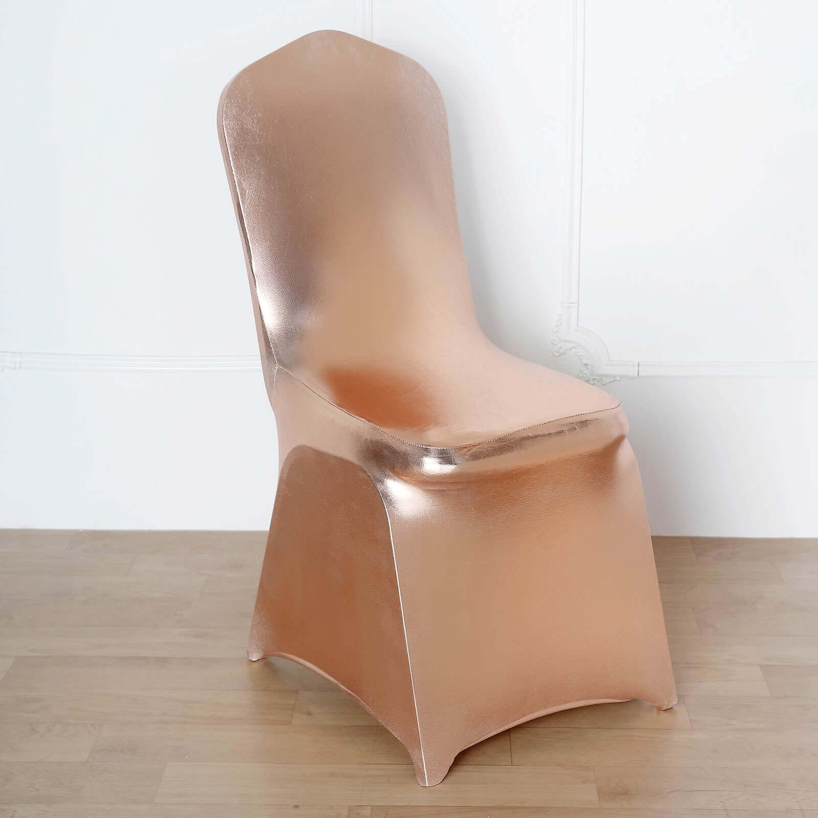 Spandex Banquet Chair Cover Metallic Rose Gold - Glittering Fitted Slipcover