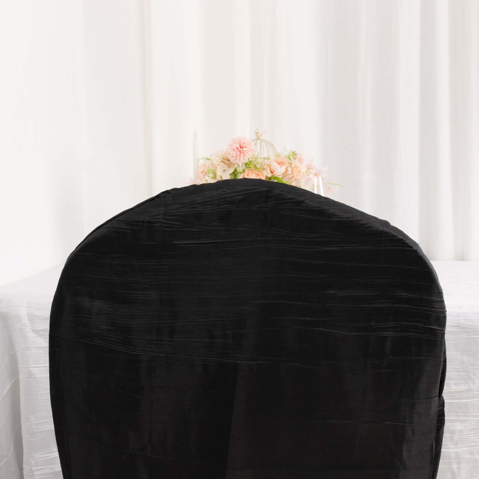 Crinkle Crushed Taffeta Chair Cover for Banquet Chairs Black - Reusable Slipcover