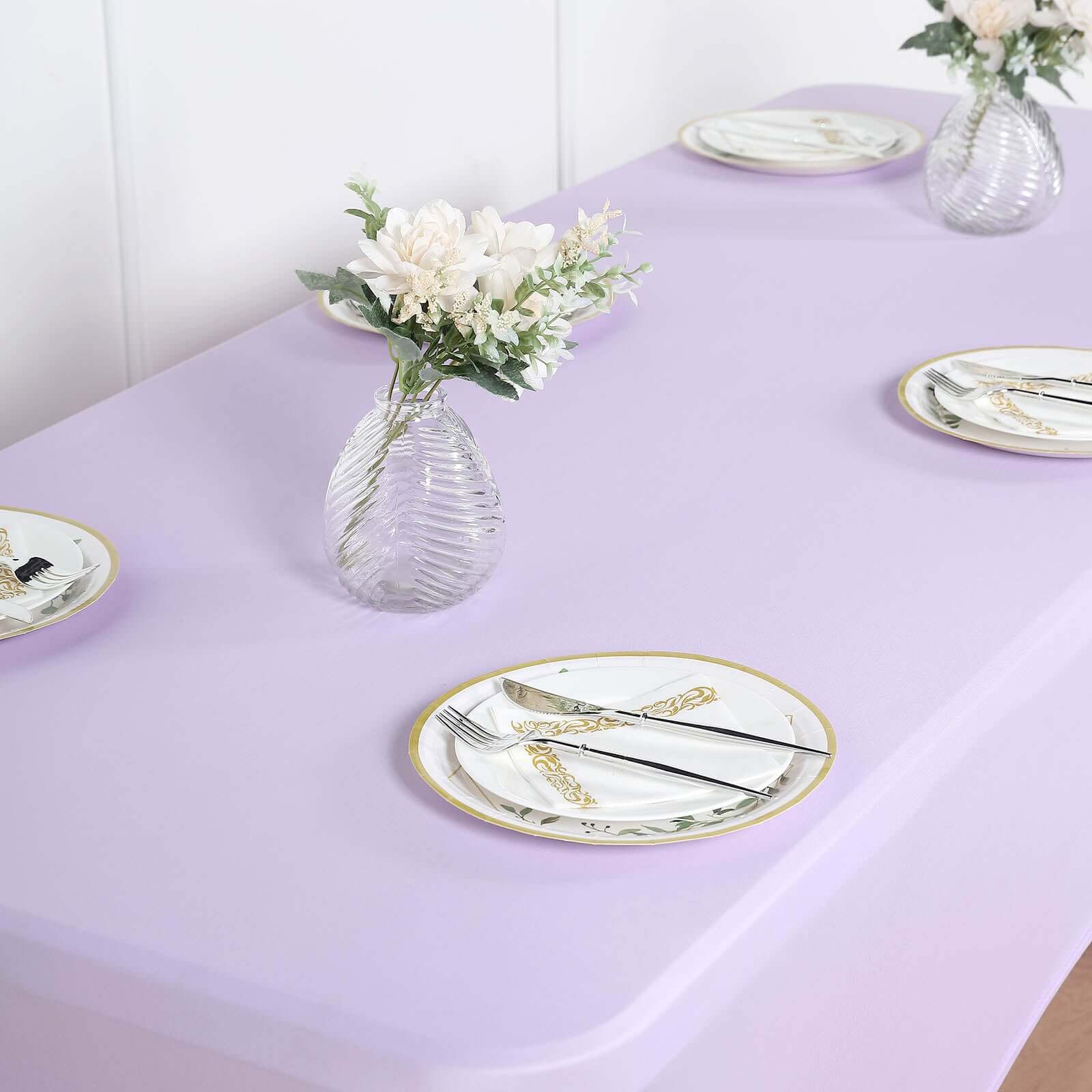 Stretch Spandex 6ft Rectangle Tablecloth Lavender Lilac - Durable Form-Fitting Table Cover