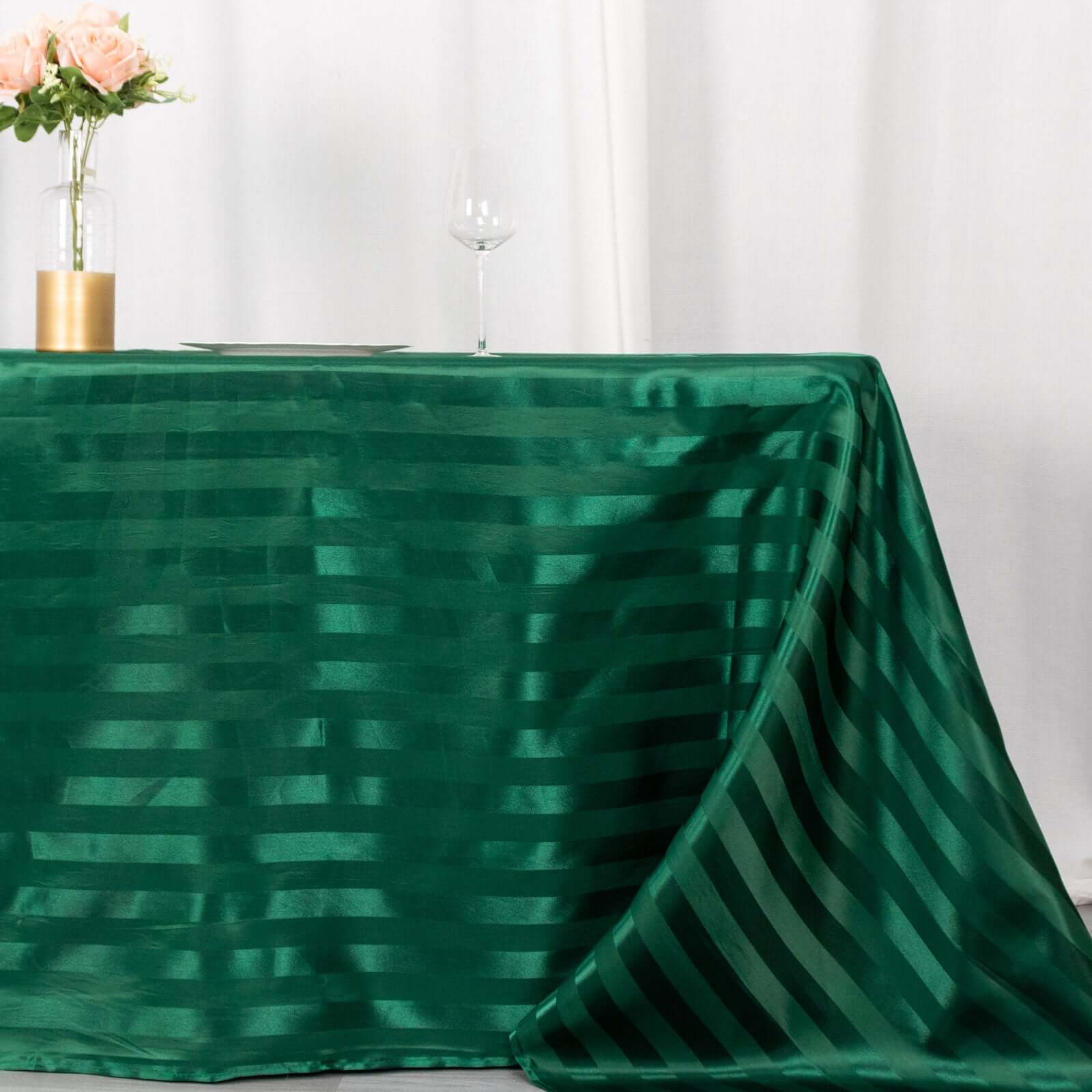 Satin Striped 90x132 Rectangular Tablecloth Hunter Emerald Green Satin Stripe - Seamless Silky Smooth Table Cover