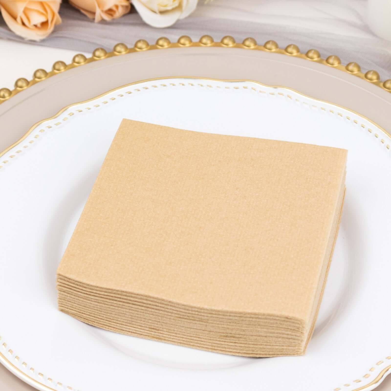 20-Pack Paper Linen-Like Cocktail Napkins Natural - Disposable 5x5 Airlaid Soft Napkins