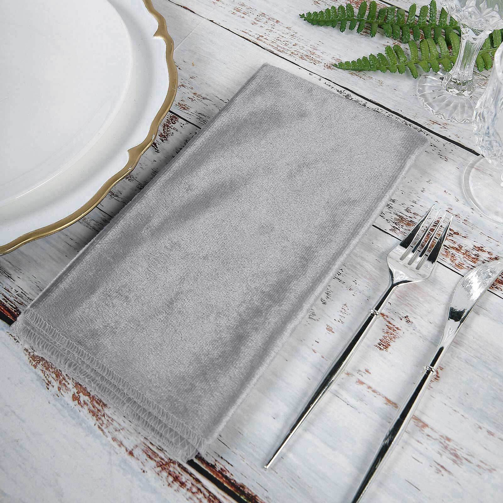 5 Pack Premium Velvet 20x20 Napkins Silver - Soft Sheen Finish Cloth Napkins