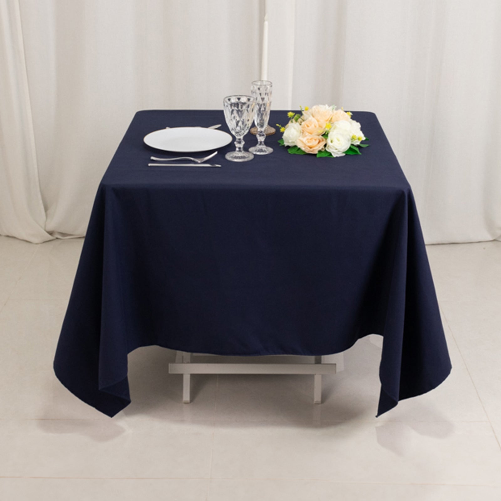 Cotton Blend 70x70 Square Tablecloth Navy Blue - Wrinkle-Resistant Fabric Table Cover