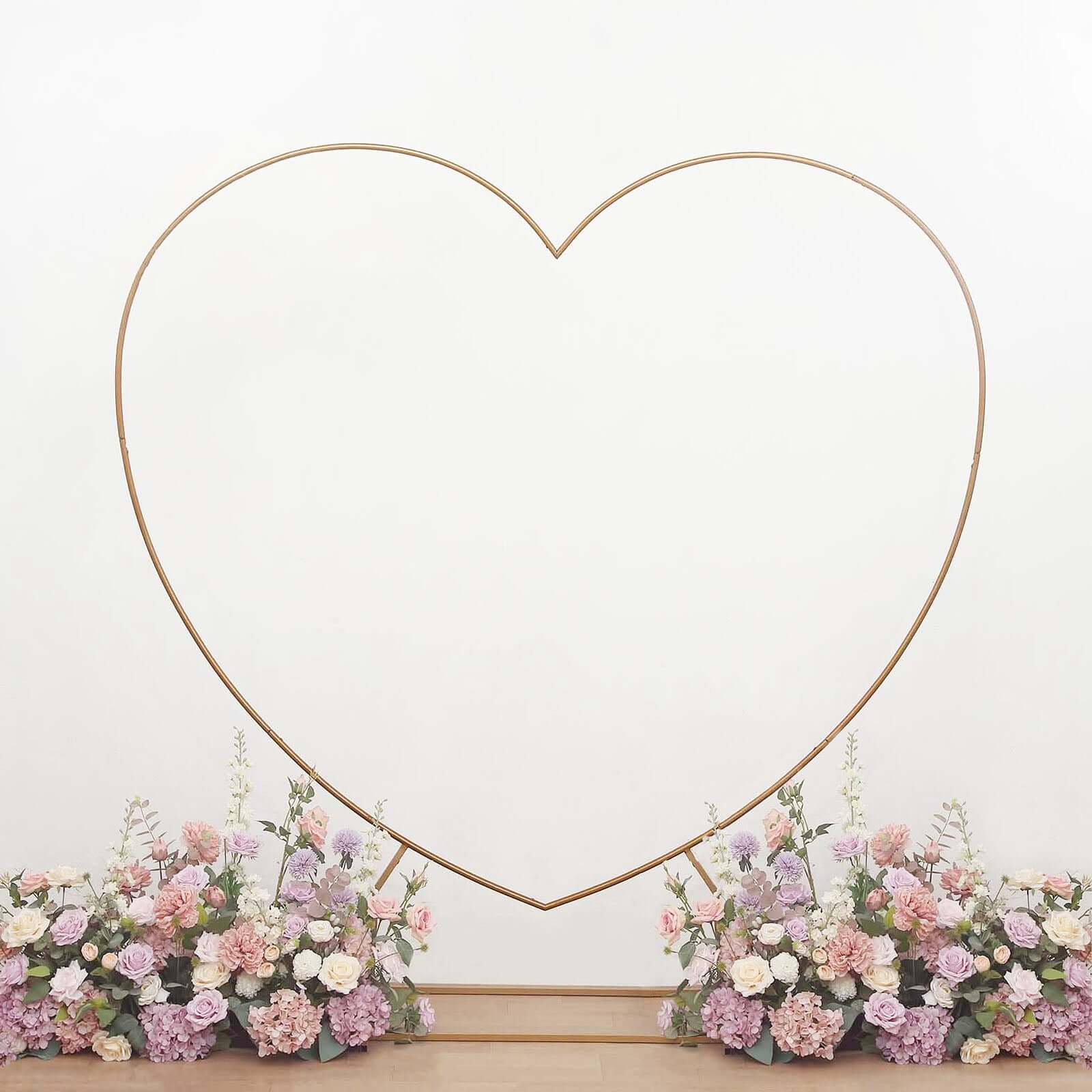 7ft Heavy Duty Gold Metal Heart Shape Photo Backdrop Stand, Wedding Arch Floral Balloon Frame with Sturdy Rectangular Base