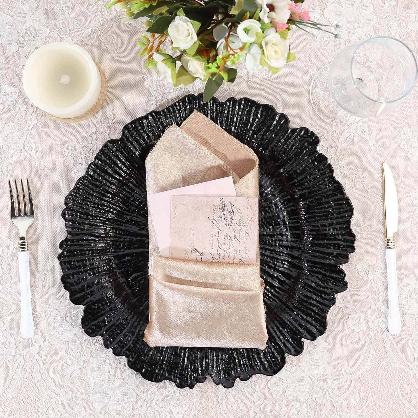 6-Pack Acrylic Plastic Round Charger Plates 13 in Black with Reef Design, Dinner Charger Tableware