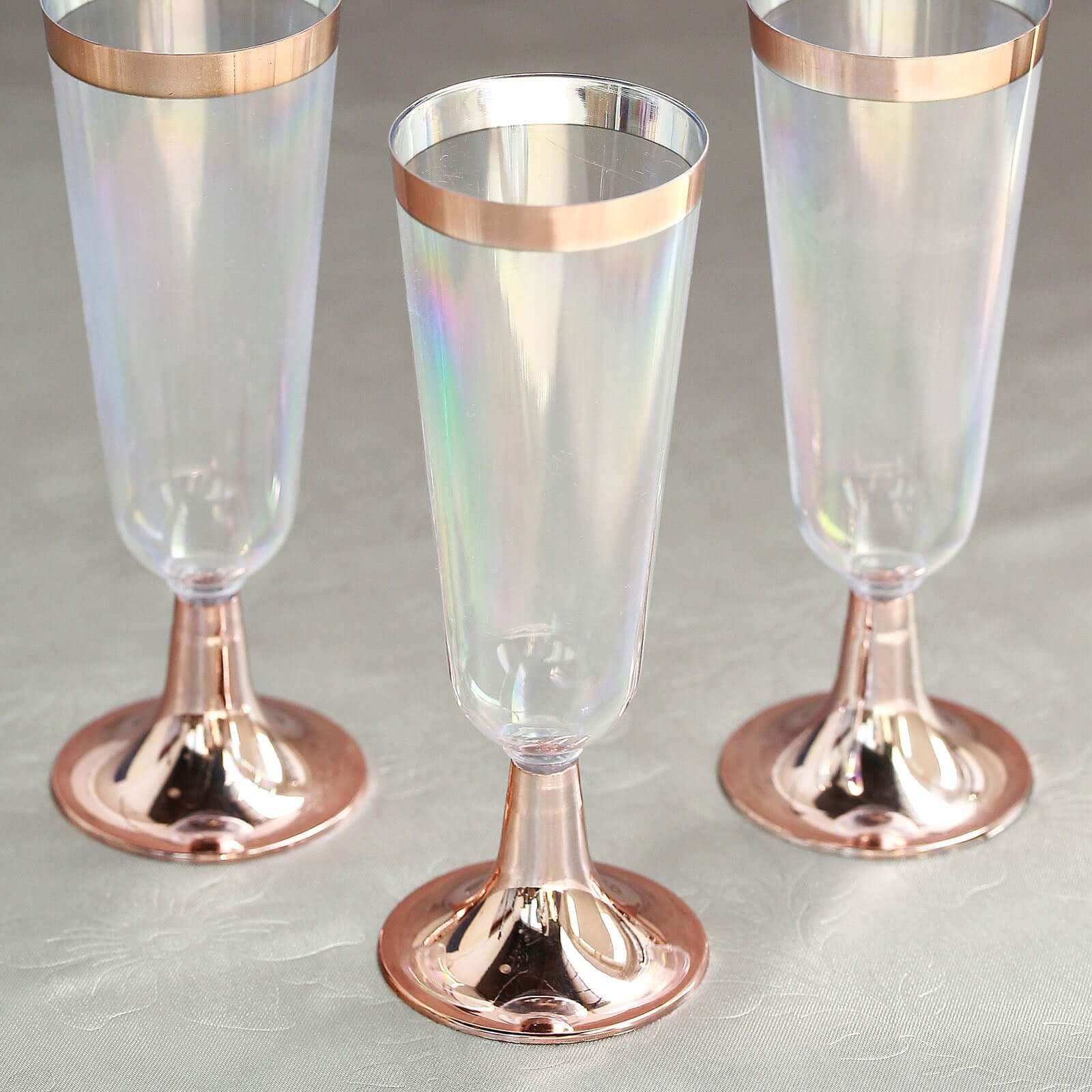 12-Pack Plastic Champagne Flutes Clear with Rose Gold Rim - Sleek Detachable Base Disposable Champagne Glasses for Toasting & Cocktail Parties 5oz