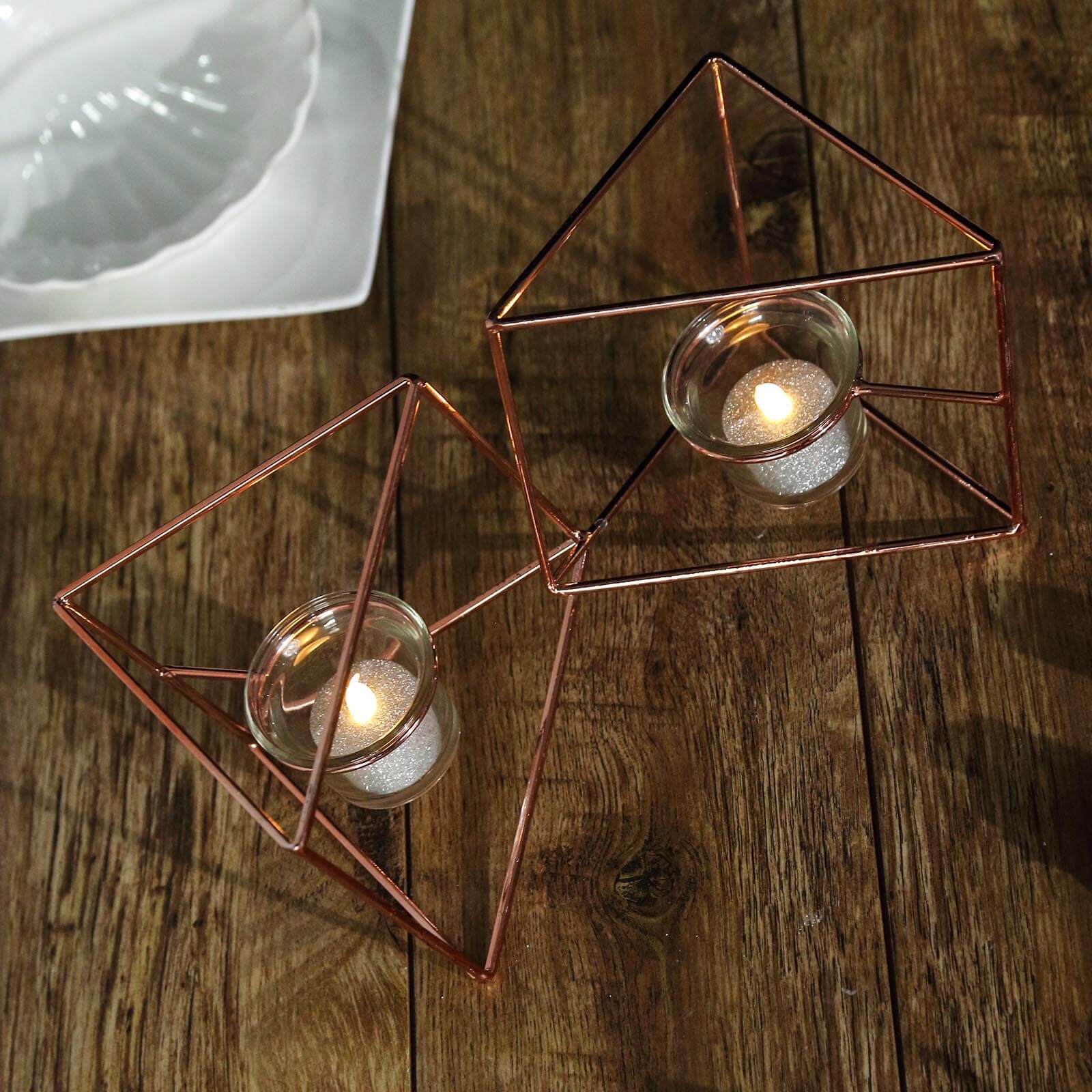 Set of Metal Candle Holders Linked Geometric Design Rose Gold - Chic Votive Glass Decor for Events & Gatherings 9