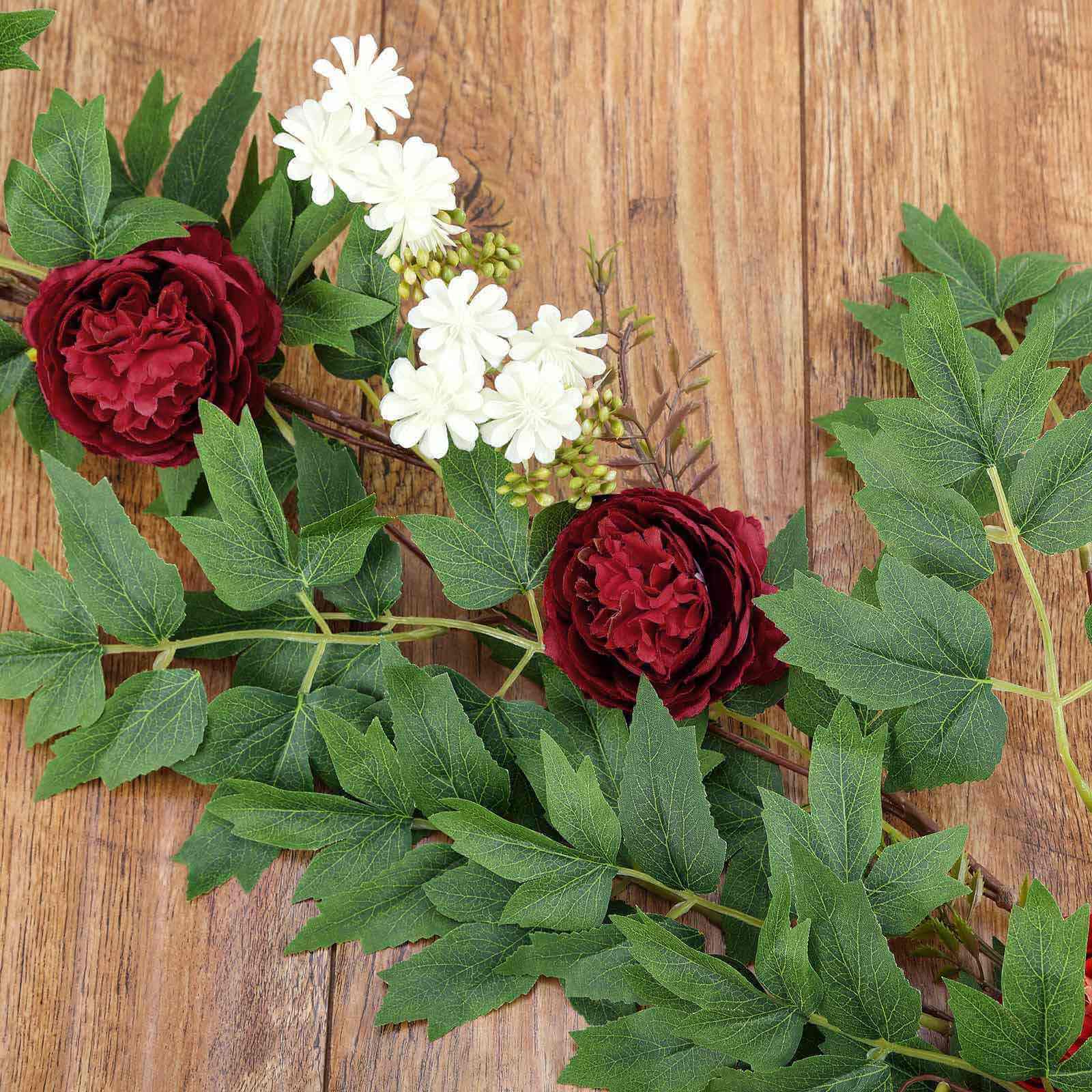 6ft Burgundy Artificial Peony Foliage Hanging Flower Garland Vine