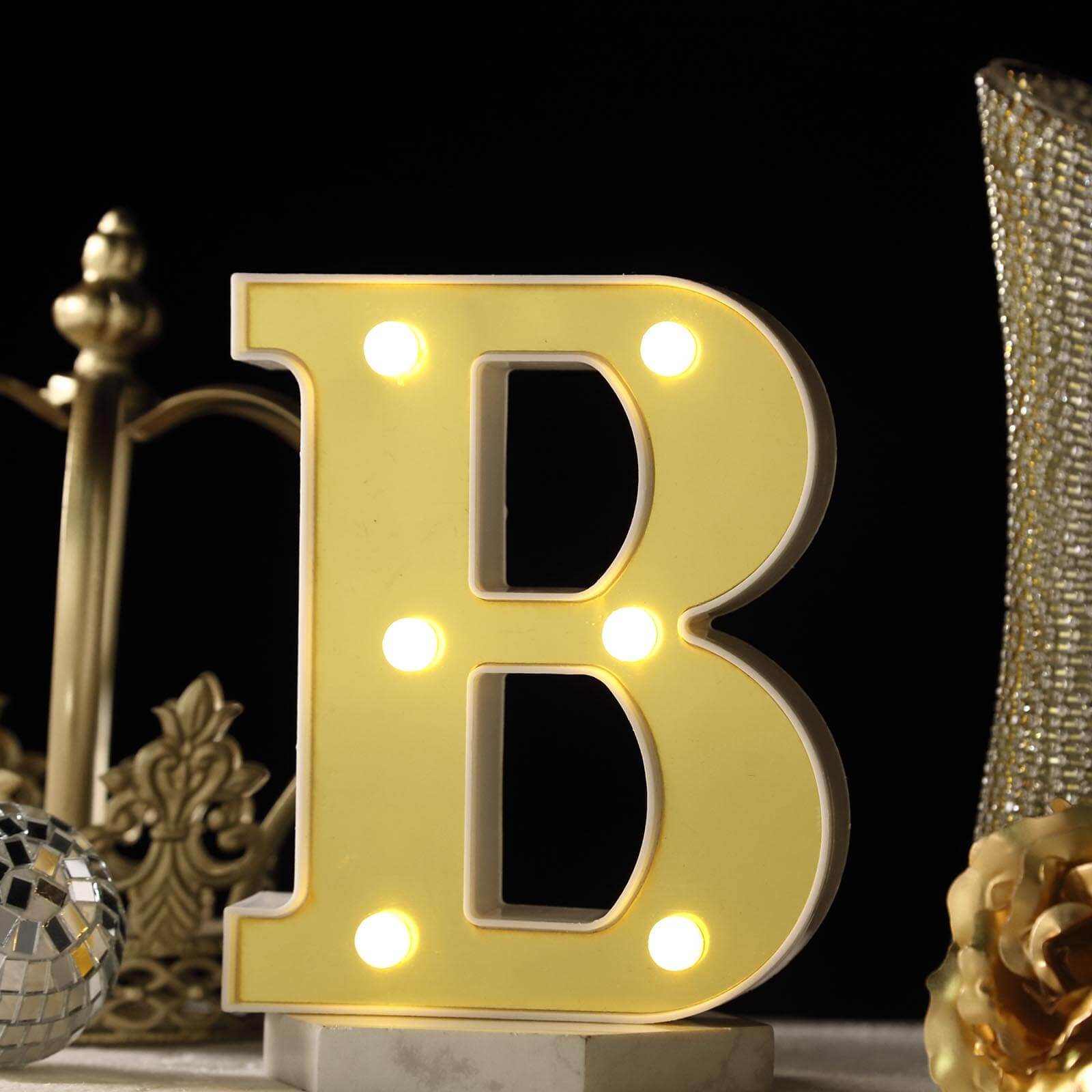 3D Marquee Letter B Warm White 6 LED Lights Gold - Chic Light-Up Decor for Events 6