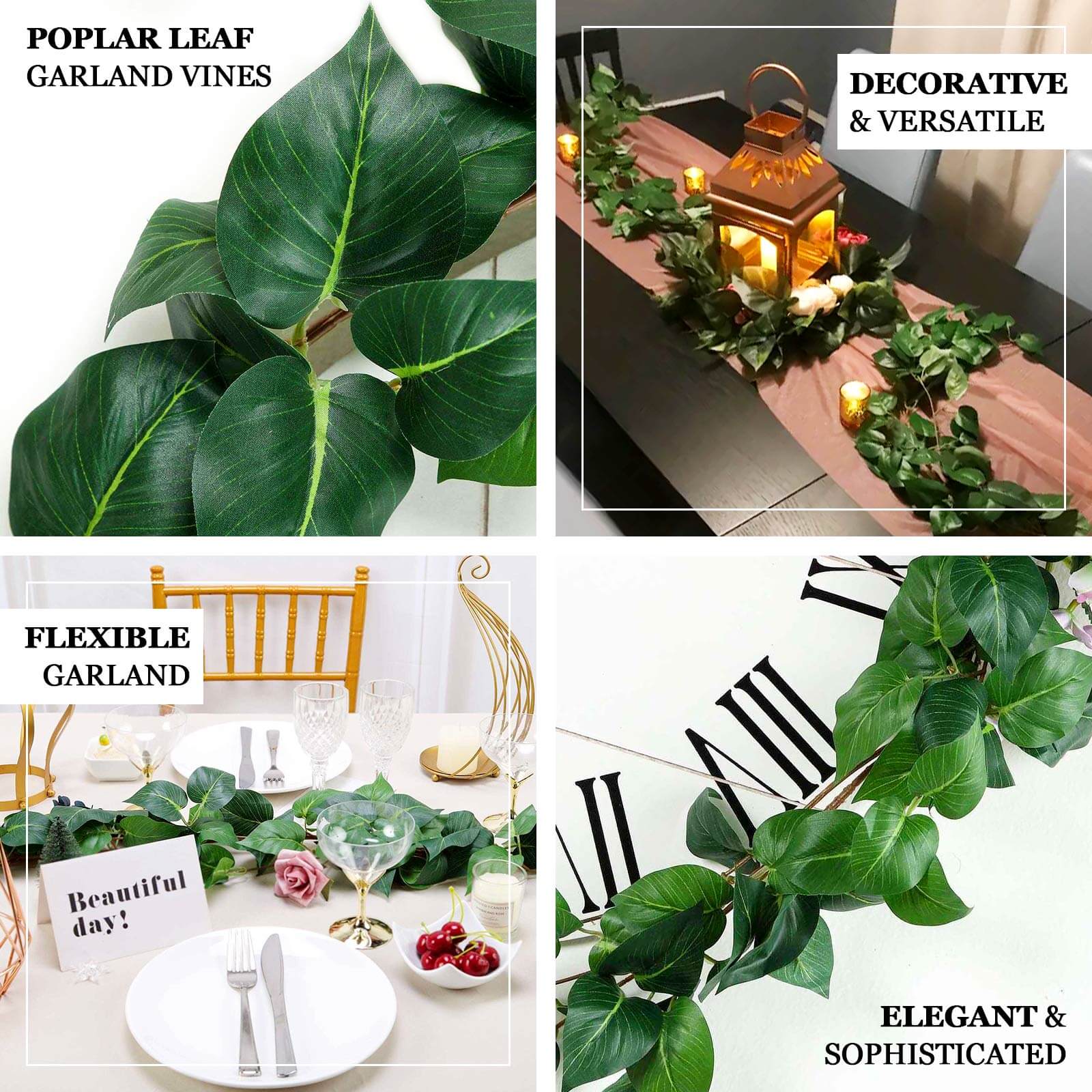 5ft Green Real Touch Artificial Poplar Leaf Garland, Flexible Vine