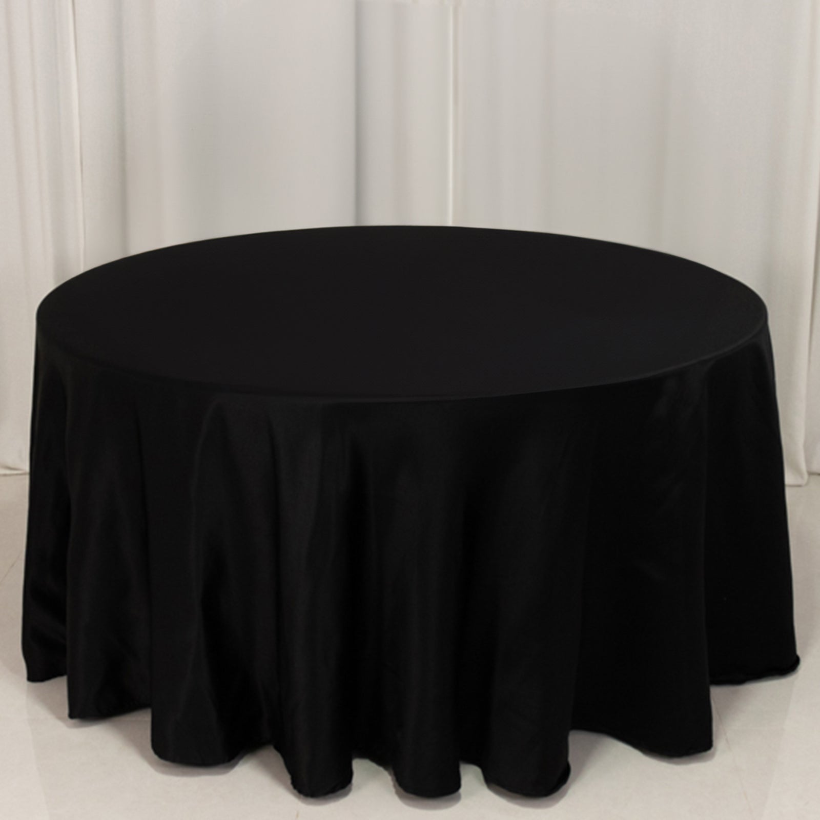 Lamour Satin 120 Round Tablecloth Black - Seamless Table Cover with Soft Tempered Sheen for Upscale Gatherings