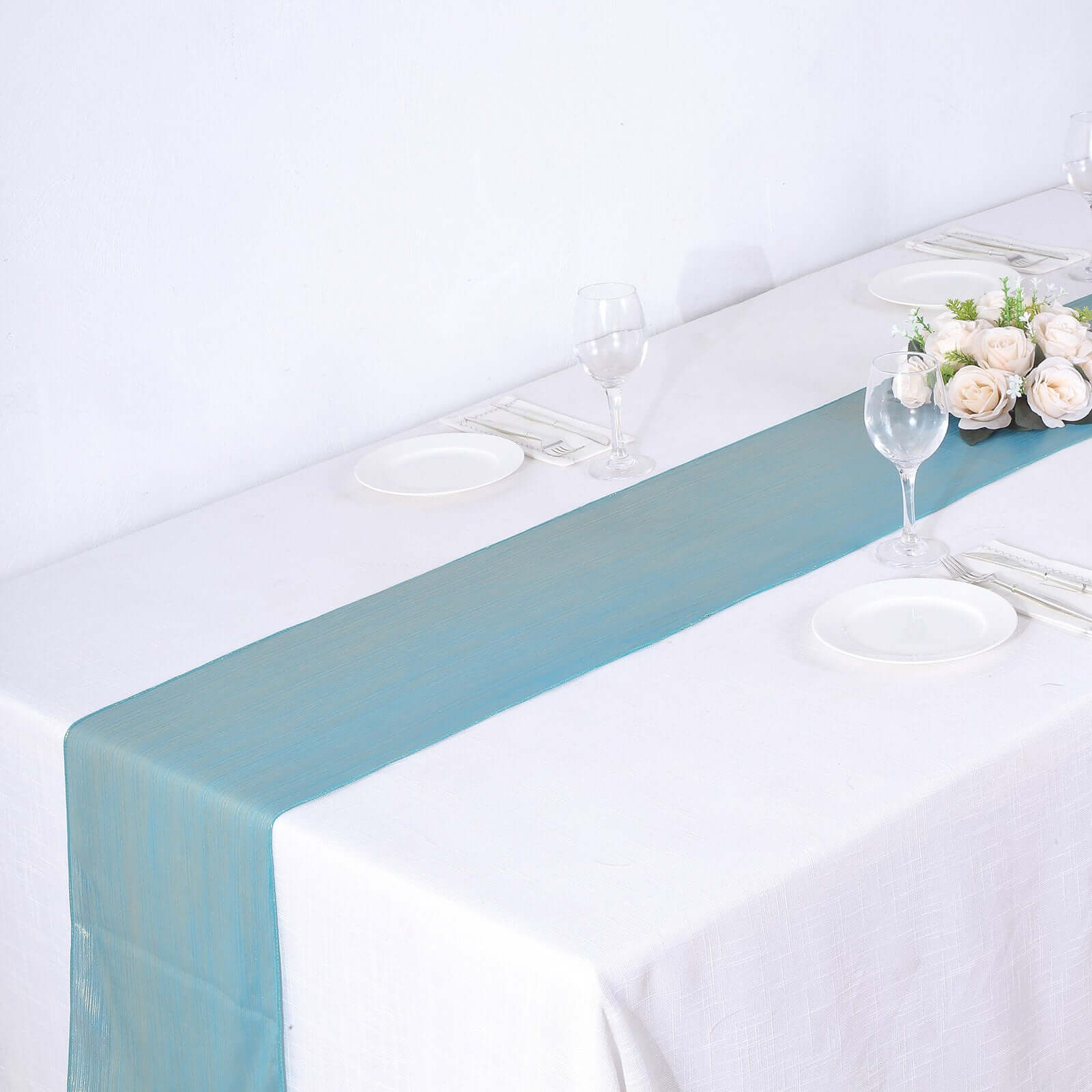 Polyester 12x108 Table Runner Turquoise Shimmer Sequin Dots - Wrinkle-Free Finish Table Linen