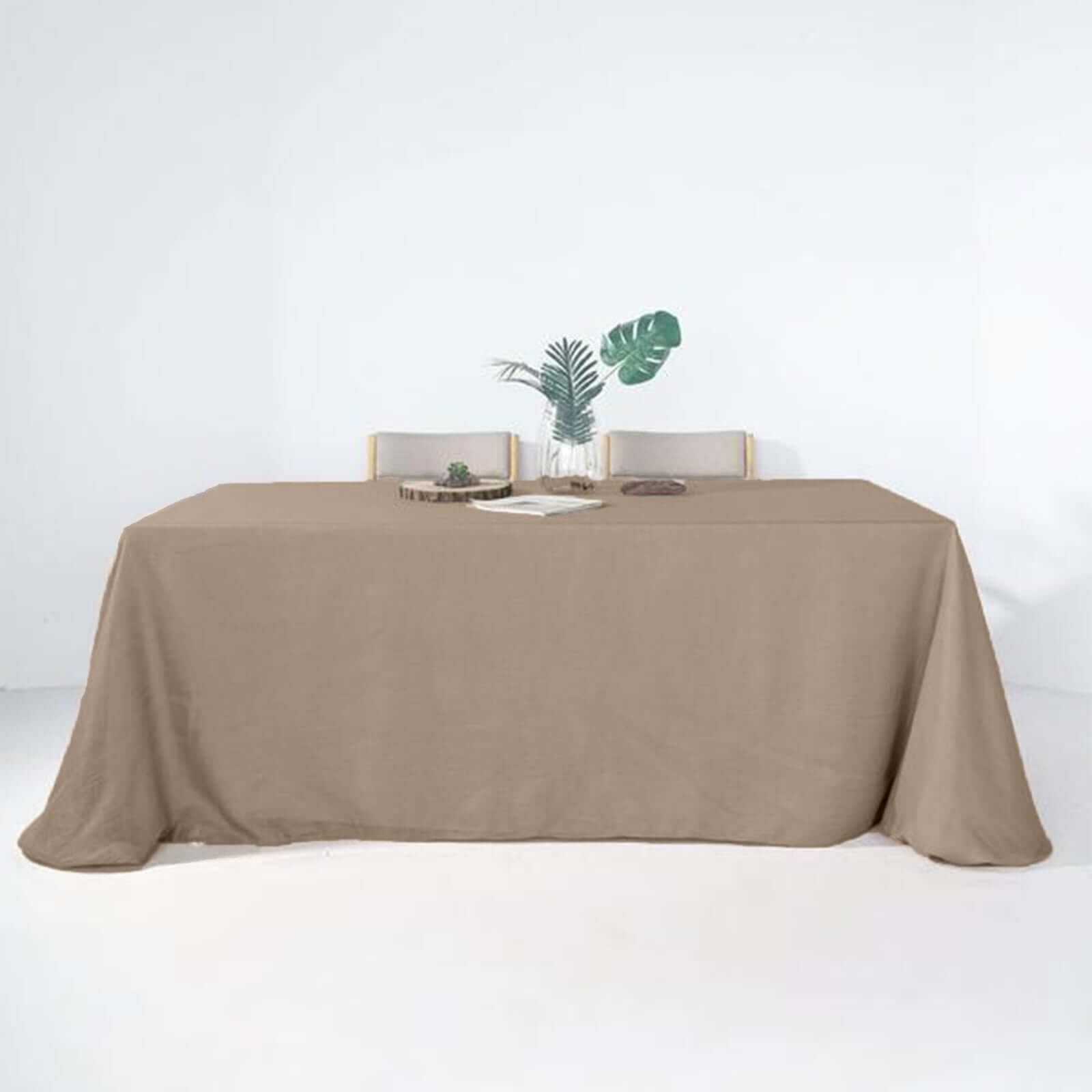 Faux Linen 90x156 Rectangular Tablecloth Taupe - Slubby Texture Wrinkle-Resistant Seamless Table Cover