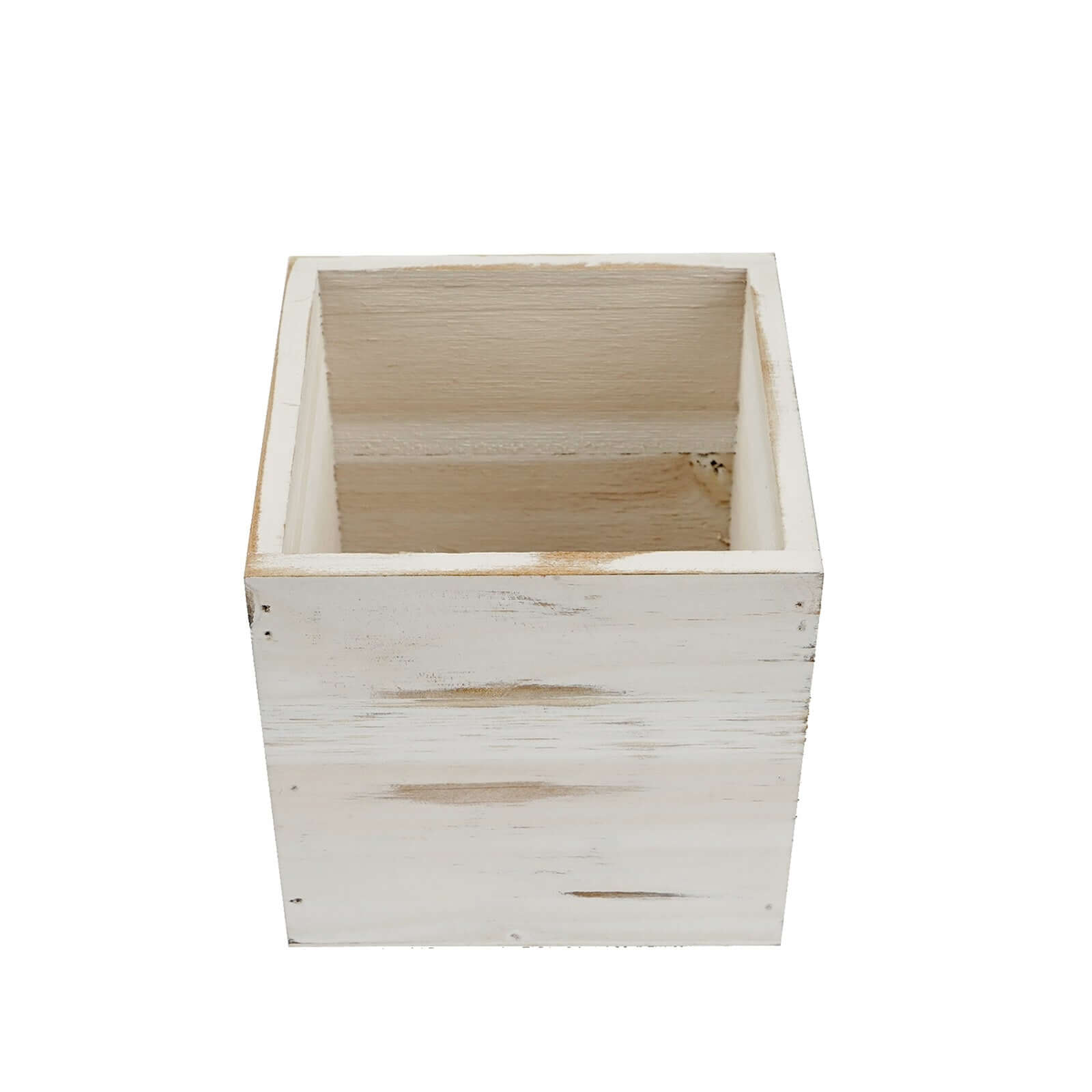 2 Pack 5 Whitewash Square Wood Planter Box Set With Removable Plastic Liners