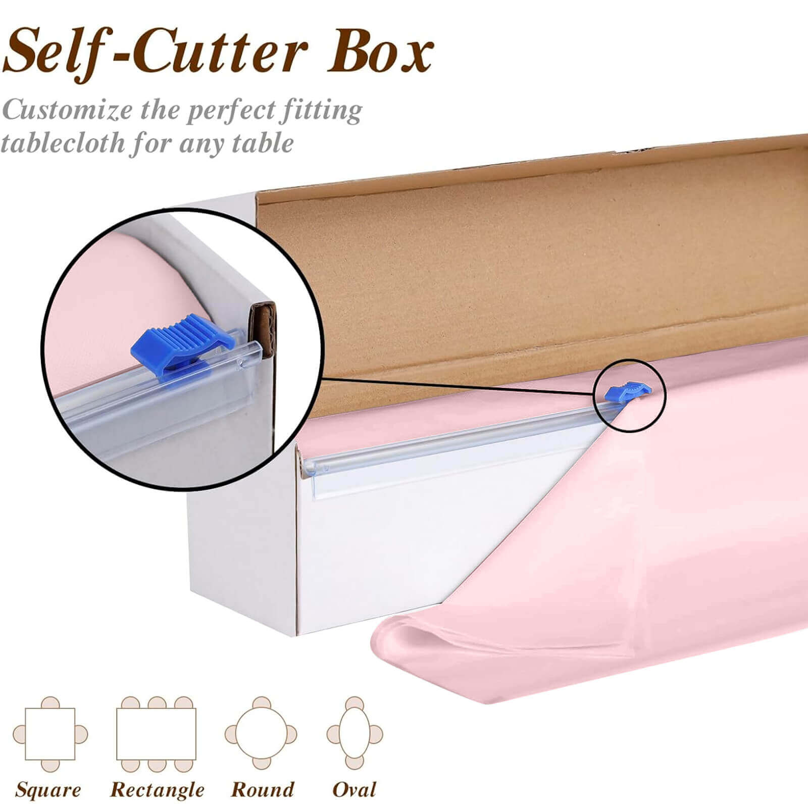 Plastic Table Cover Roll Blush with Slide Cutter - Customizable Disposable Tablecloth Roll 54x300ft