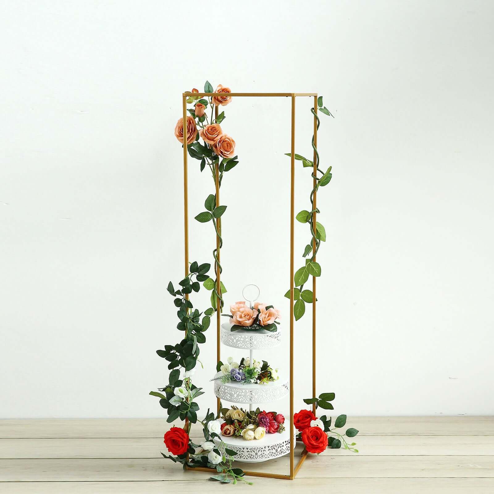 2-Pack Wedding Flower Stand Gold Metal Geometric Column Frame Rectangular - Versatile Floral Pedestal for Upscale Arrangements 48