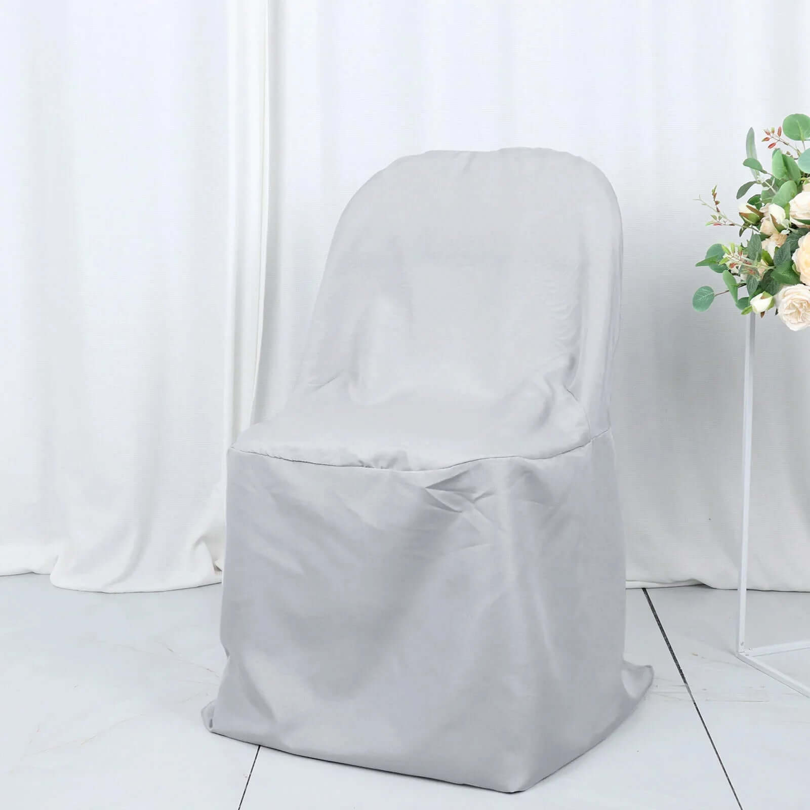 10 Pack Polyester Chair Covers for Folding Chairs Silver - Wrinkle-Free Stain-Resistant Slip-On Slipcovers