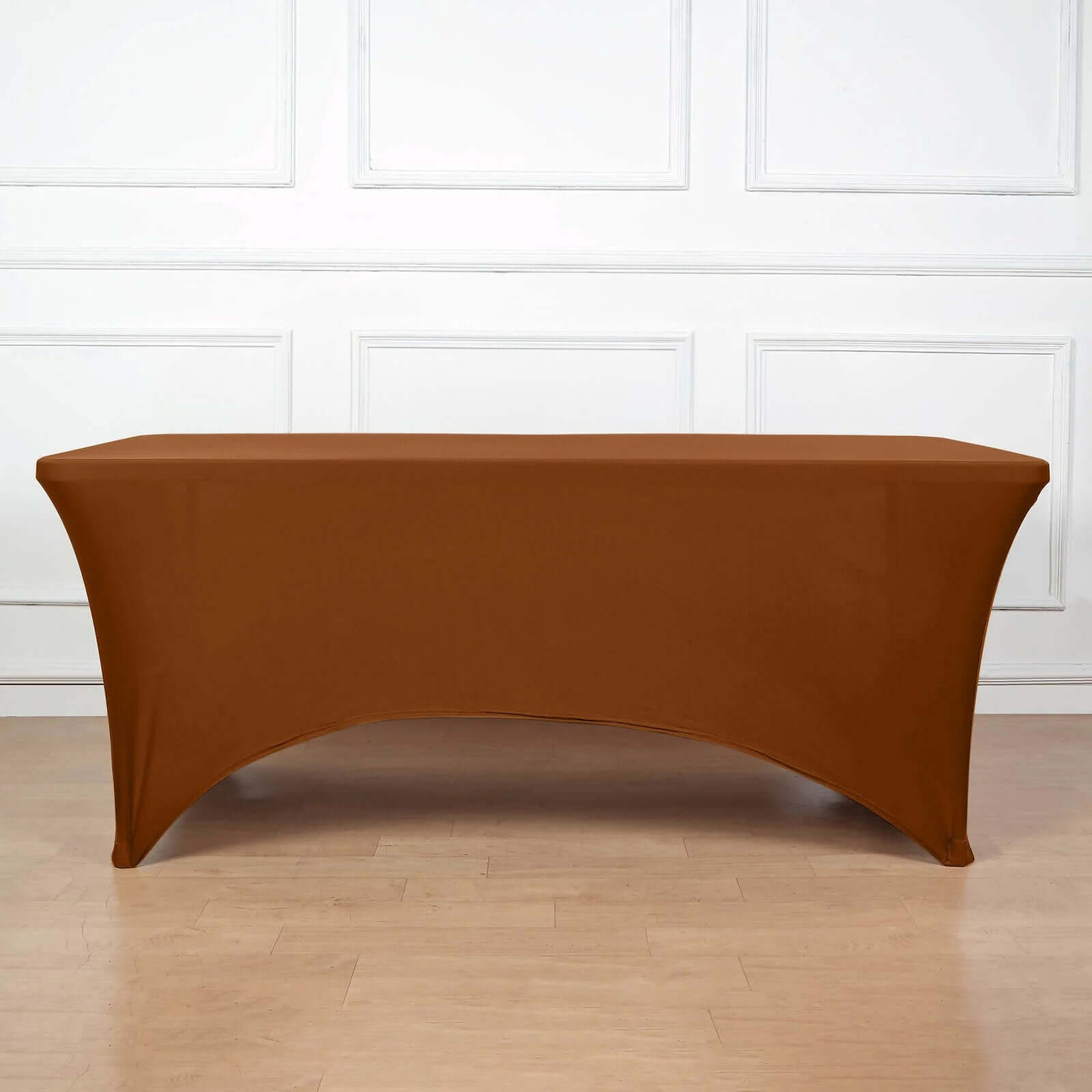 Stretch Spandex 6ft Rectangle Tablecloth Cinnamon Brown - Durable Form-Fitting Table Cover