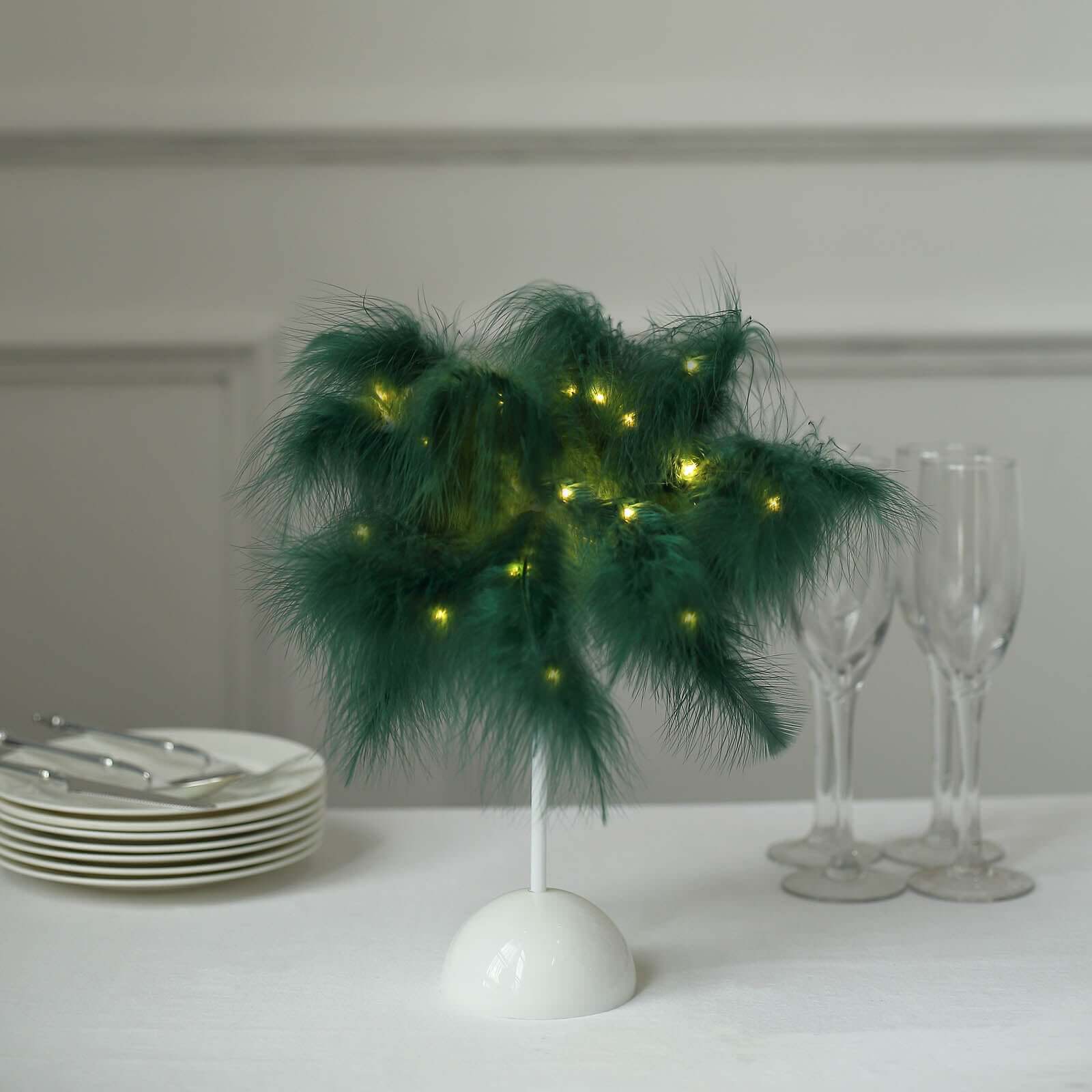 Table Lamp Feather Design Hunter Emerald Green LED Battery Operated - Cordless Wedding Centerpiece 15