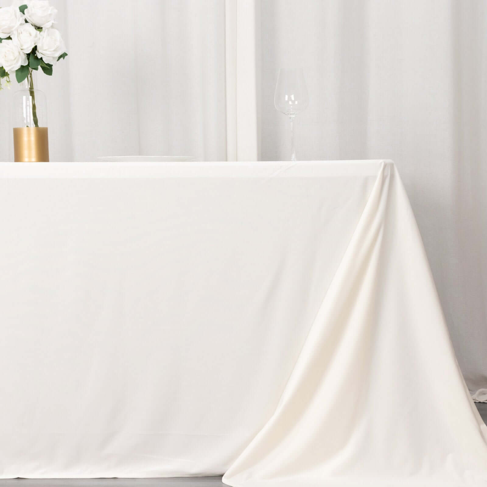 Premium Scuba Rectangular 90x132 Tablecloth Ivory - Wrinkle Free, Stain Resistant & Seamless Table Cover