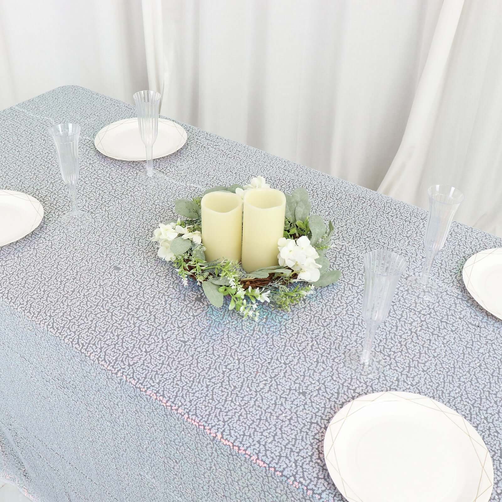 Sequin 90x132 Rectangle Tablecloth Iridescent Blue - Seamless Sparkly Table Cover