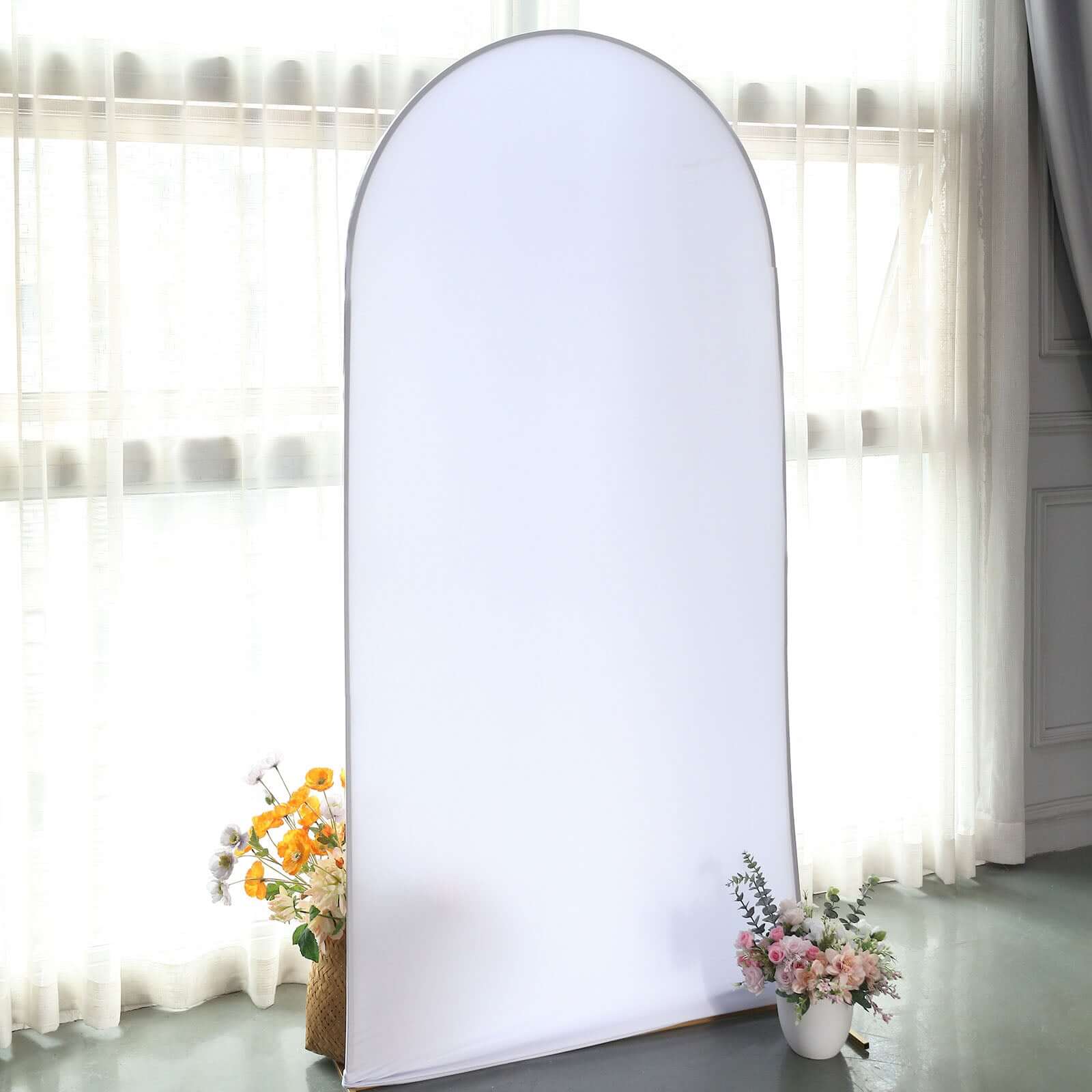 7ft Matte White Spandex Fitted Chiara Backdrop Stand Cover For Round Top Wedding Arch