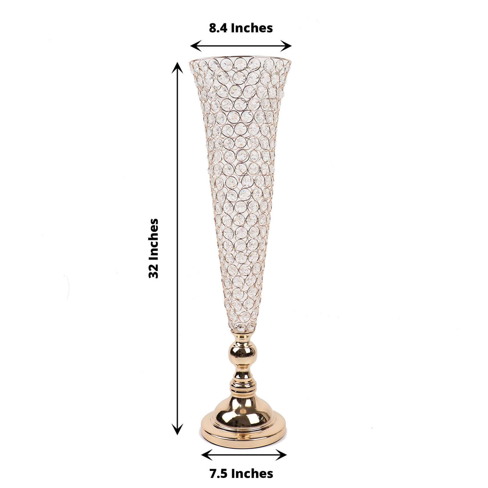 2-Pack Crystal Beaded Trumpet Vase Set Gold - Table Centerpiece for Weddings and Events 32