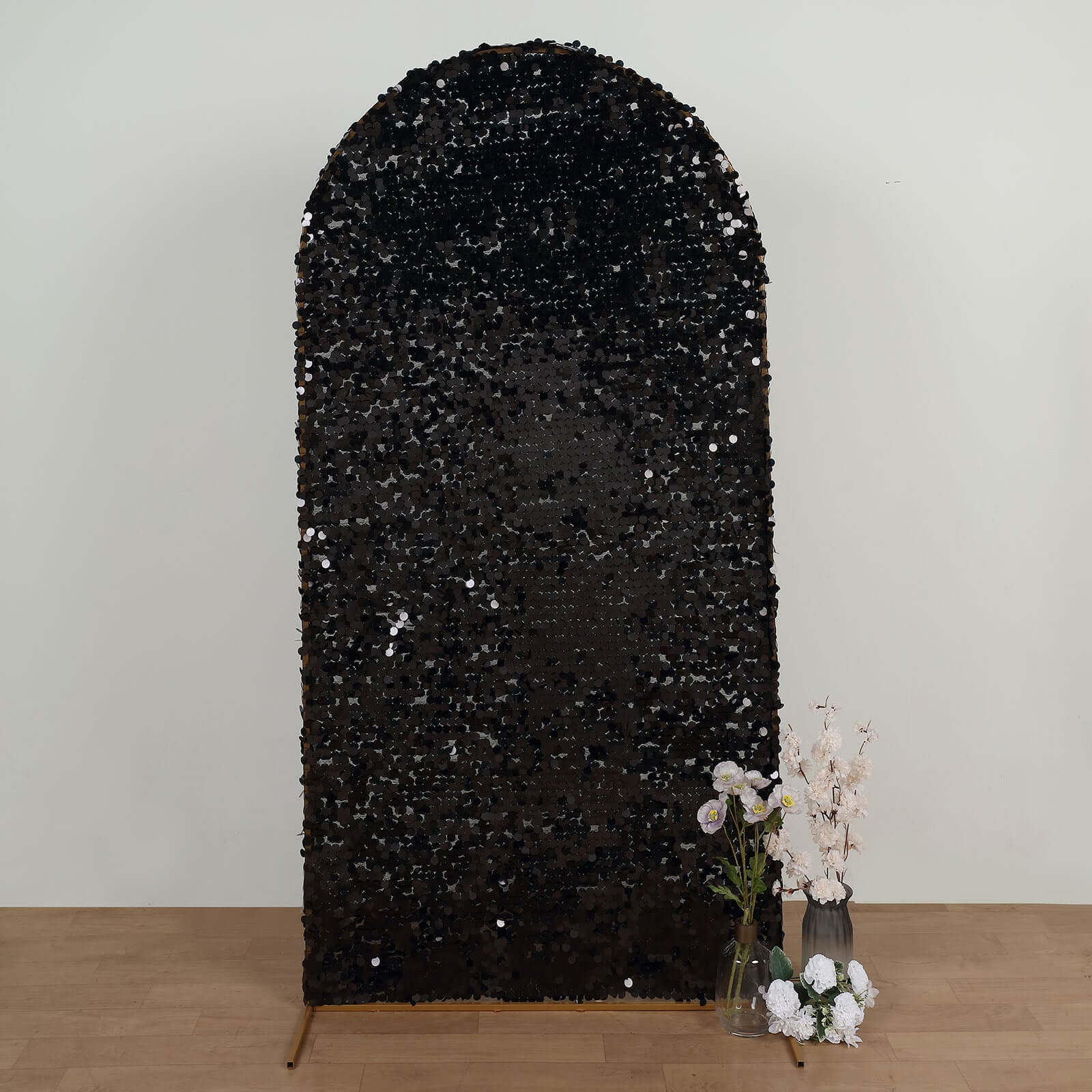 7ft Sparkly Black Double Sided Big Payette Sequin Chiara Backdrop Stand Cover For Fitted Round Top Wedding Arch