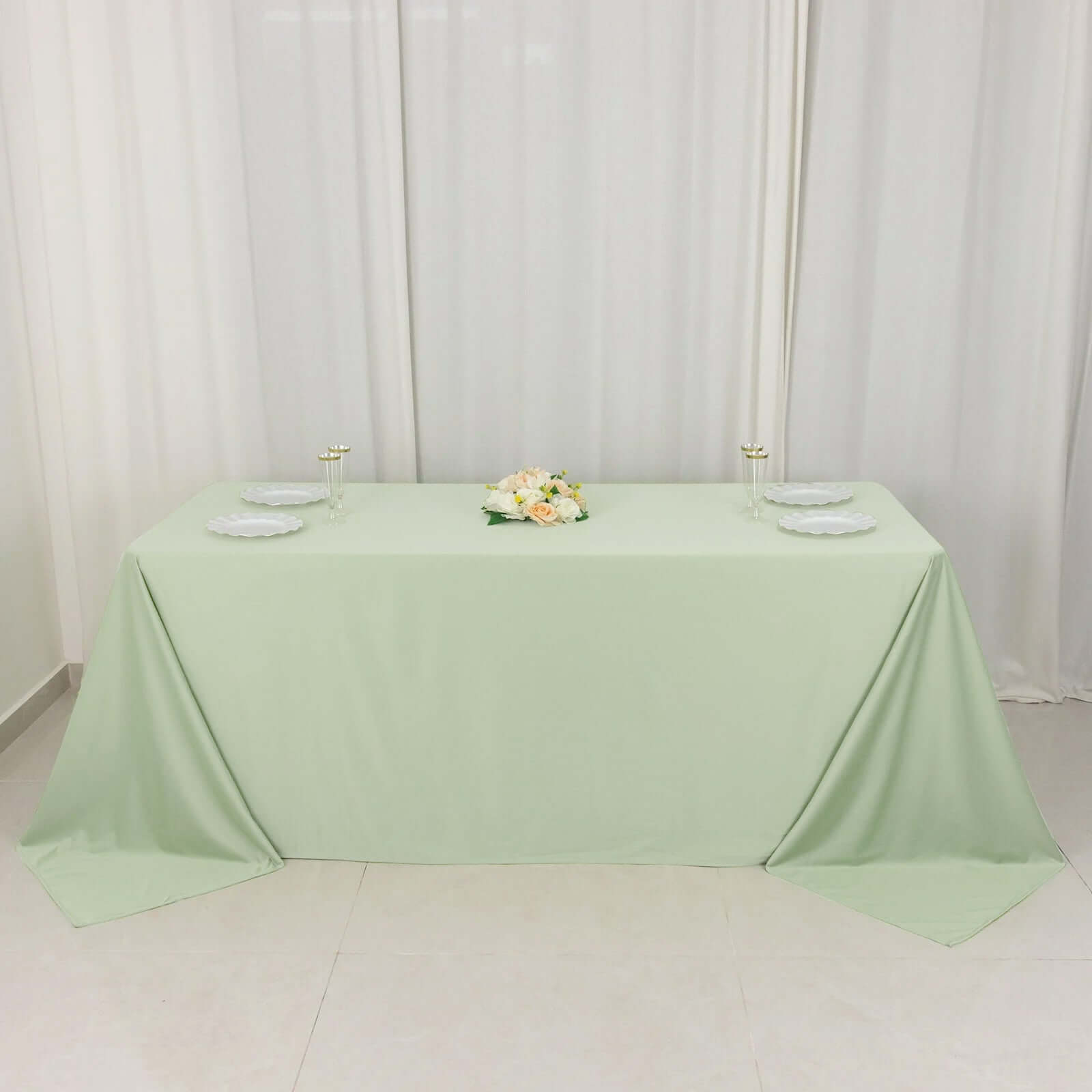 Premium Scuba Rectangular 90x132 Tablecloth Sage Green - Wrinkle Free, Stain Resistant & Seamless Table Cover