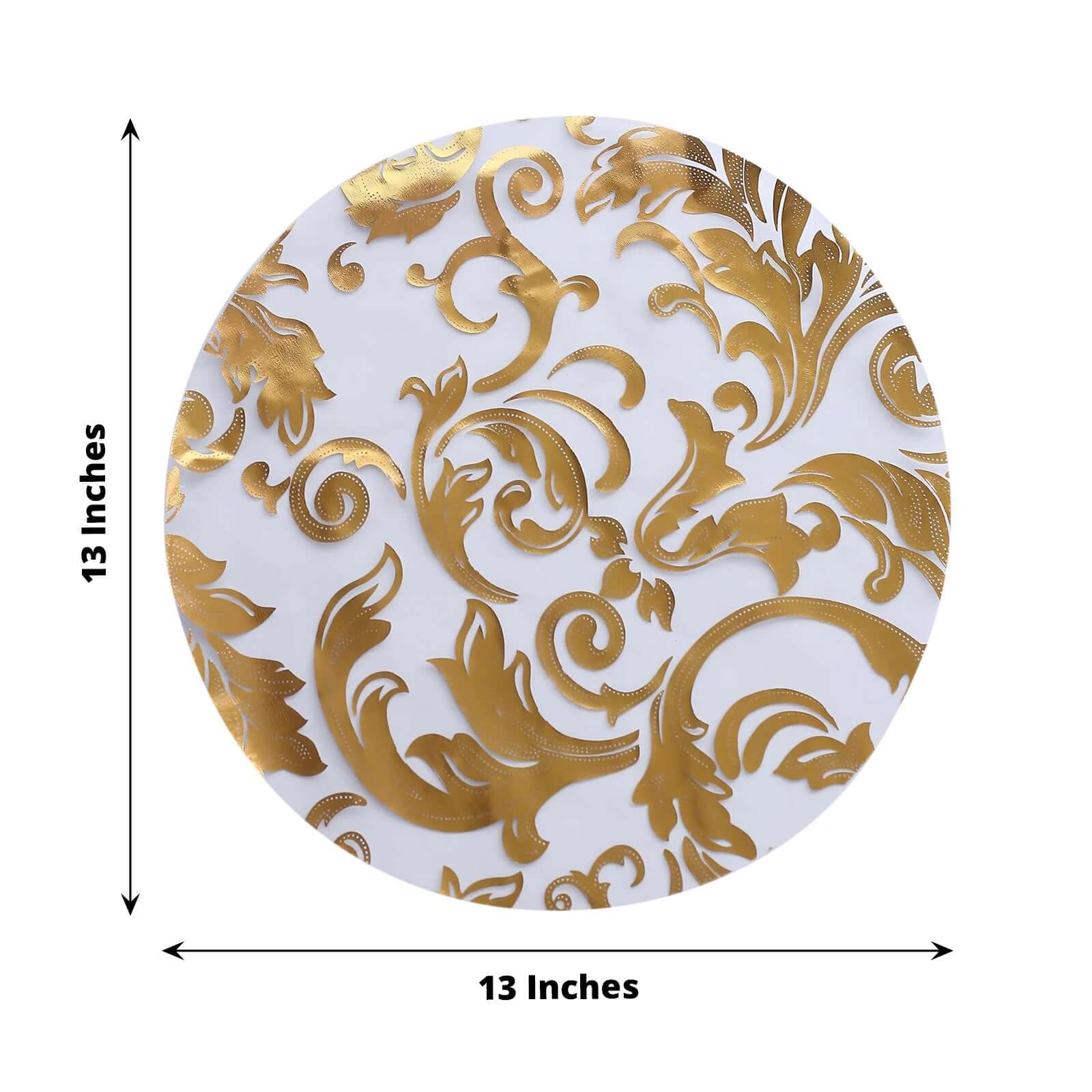 10-Pack Table Placemats Swirl Foil Floral Design Metallic Gold Round - Sheer Organza Disposable Mats 13