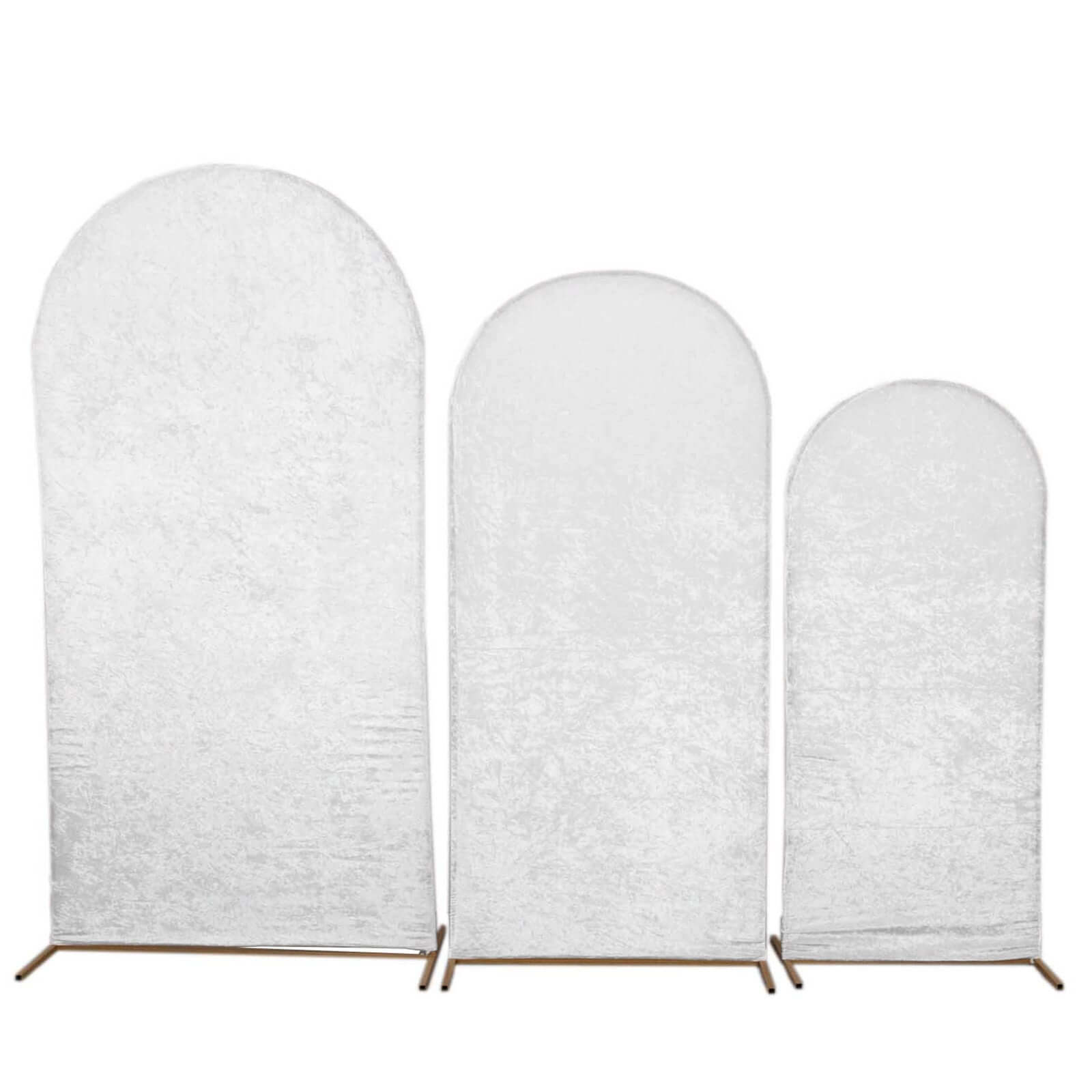 Set of 3 White Crushed Velvet Chiara Backdrop Stand Covers For Round Top Wedding Arches - 5ft, 6ft, 7ft