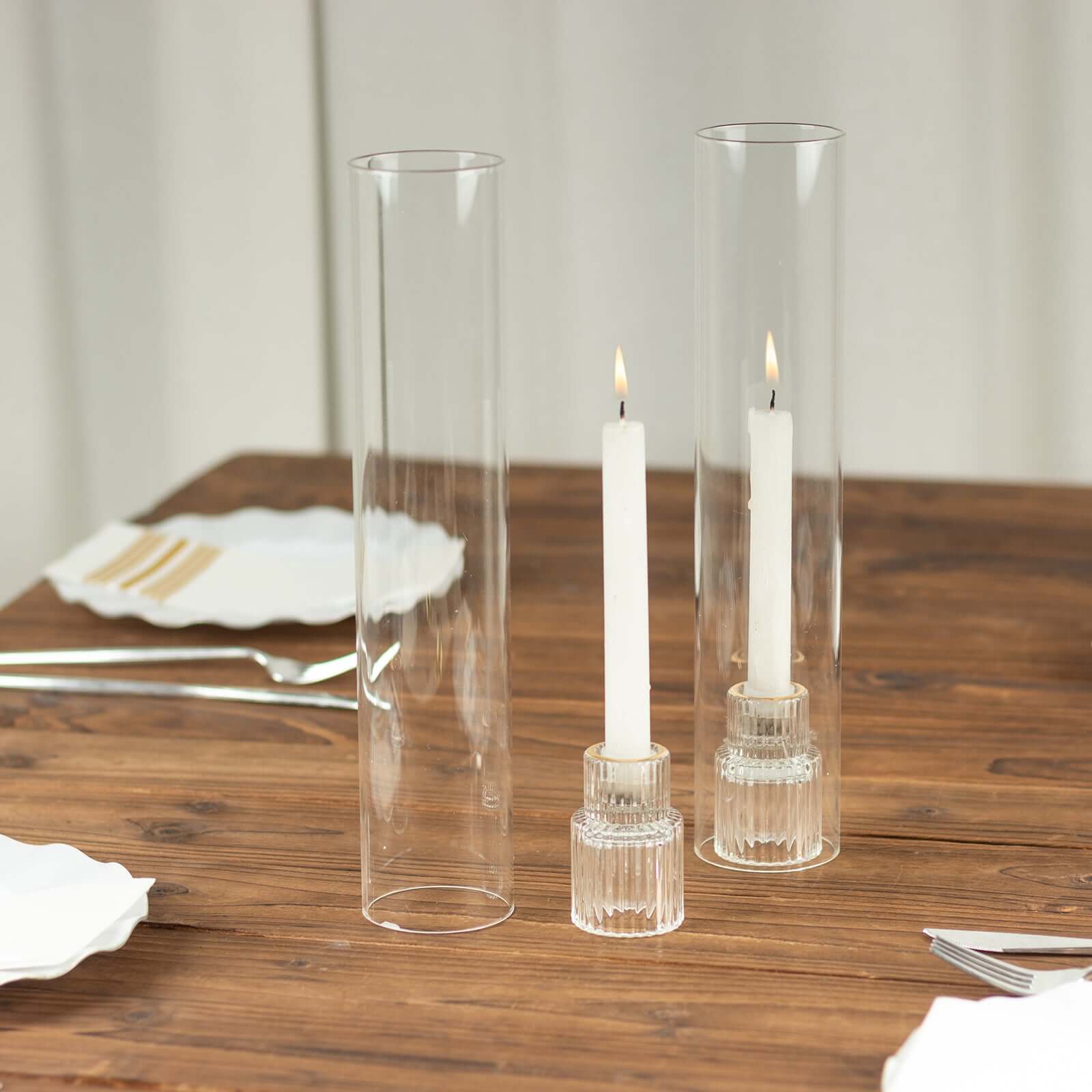 2-Pack Glass Pillar Hurricane Candle Shades - Clear Chimney Tube with 2.25 Wide Open Ends 12