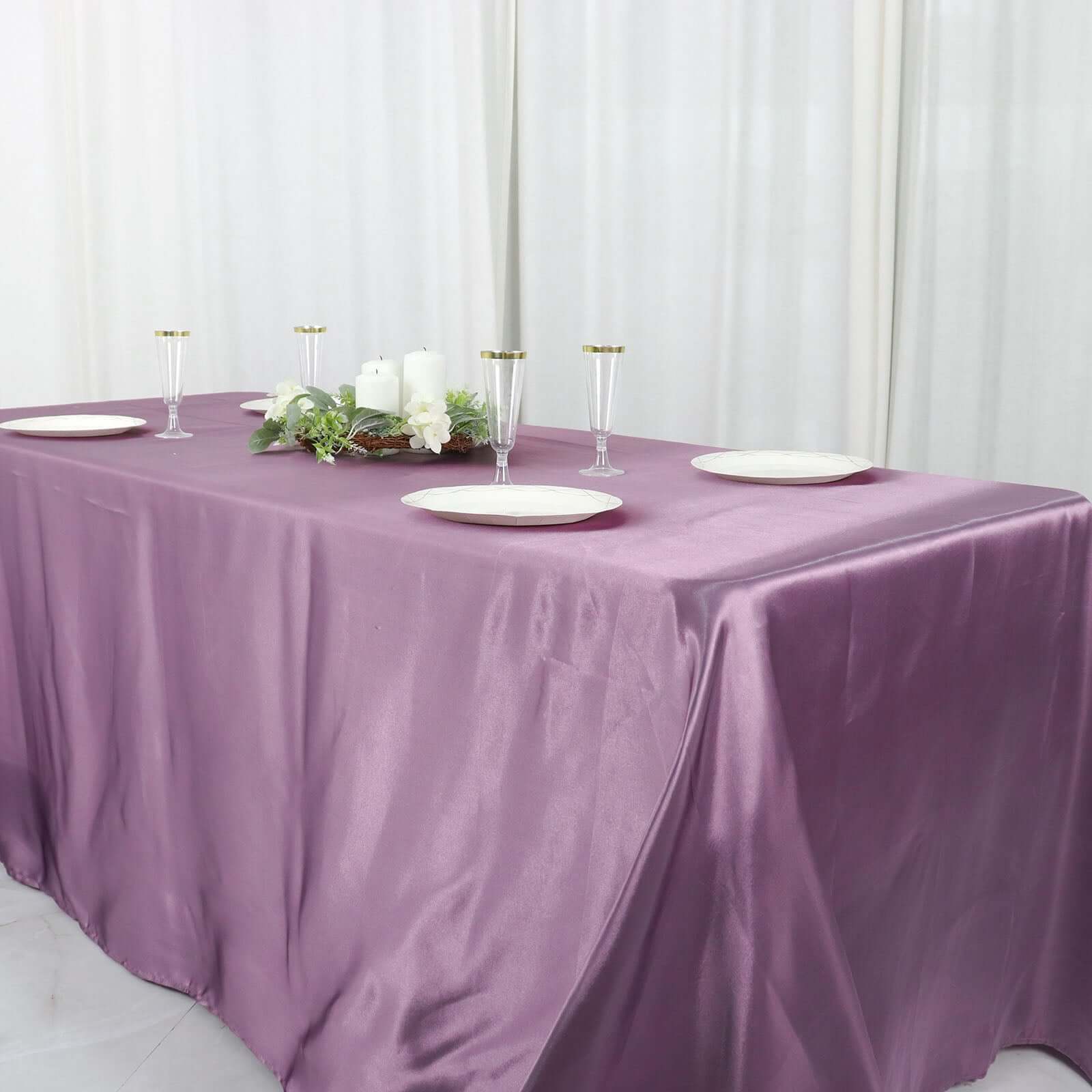 Satin Rectangular 90x132 Tablecloth Violet Amethyst Satin - Seamless Table Cover