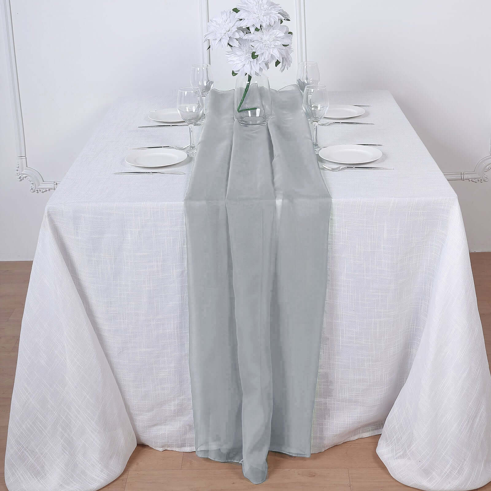 Premium Chiffon 6ft Table Runner Silver - Flowy & Lightweight Table Decor