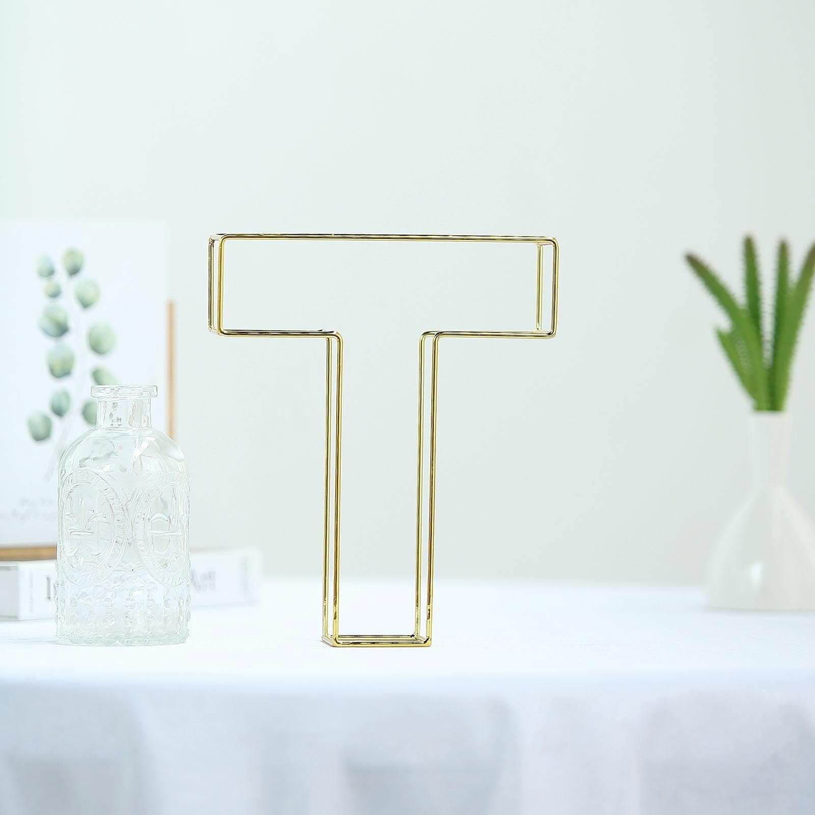 8 Tall Gold Freestanding 3D Decorative Wire Letter, Wedding Centerpiece - T