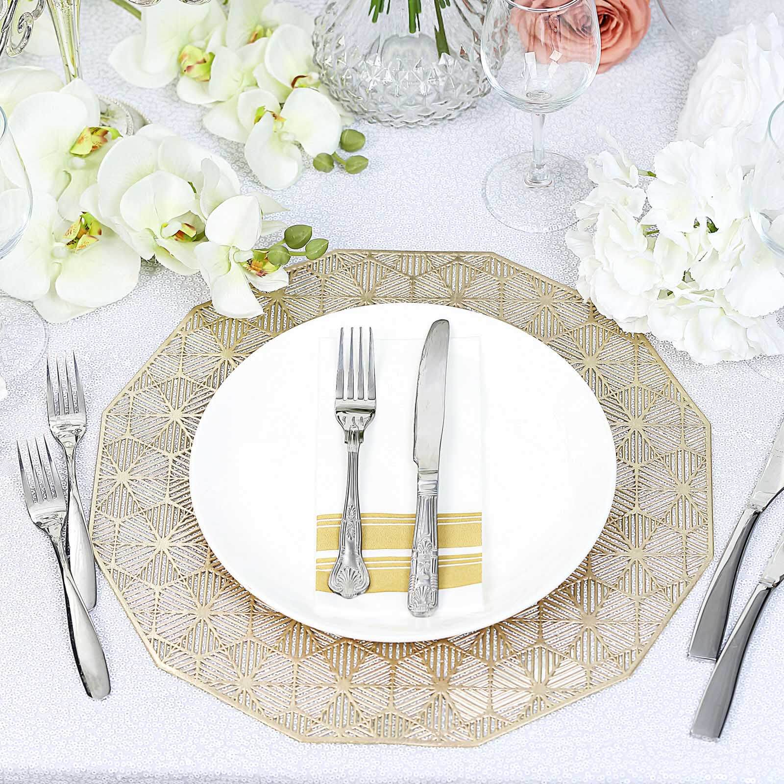 6-Pack Dining Table Mats Geometric Woven Design Gold - Vinyl Non-Slip Surface for Modern Table Settings 15