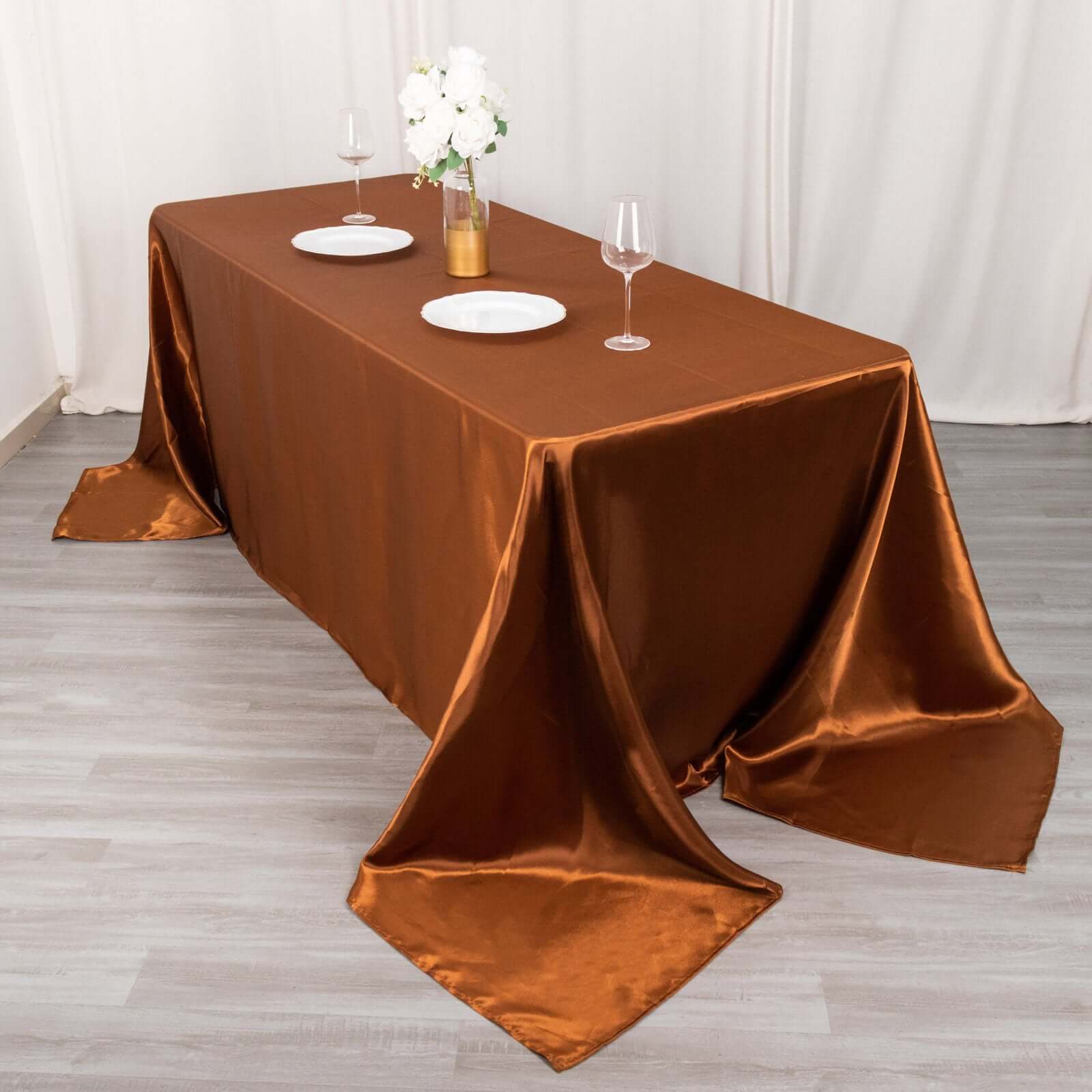 Satin Rectangular 90x132 Tablecloth Cinnamon Brown Satin - Seamless Table Cover