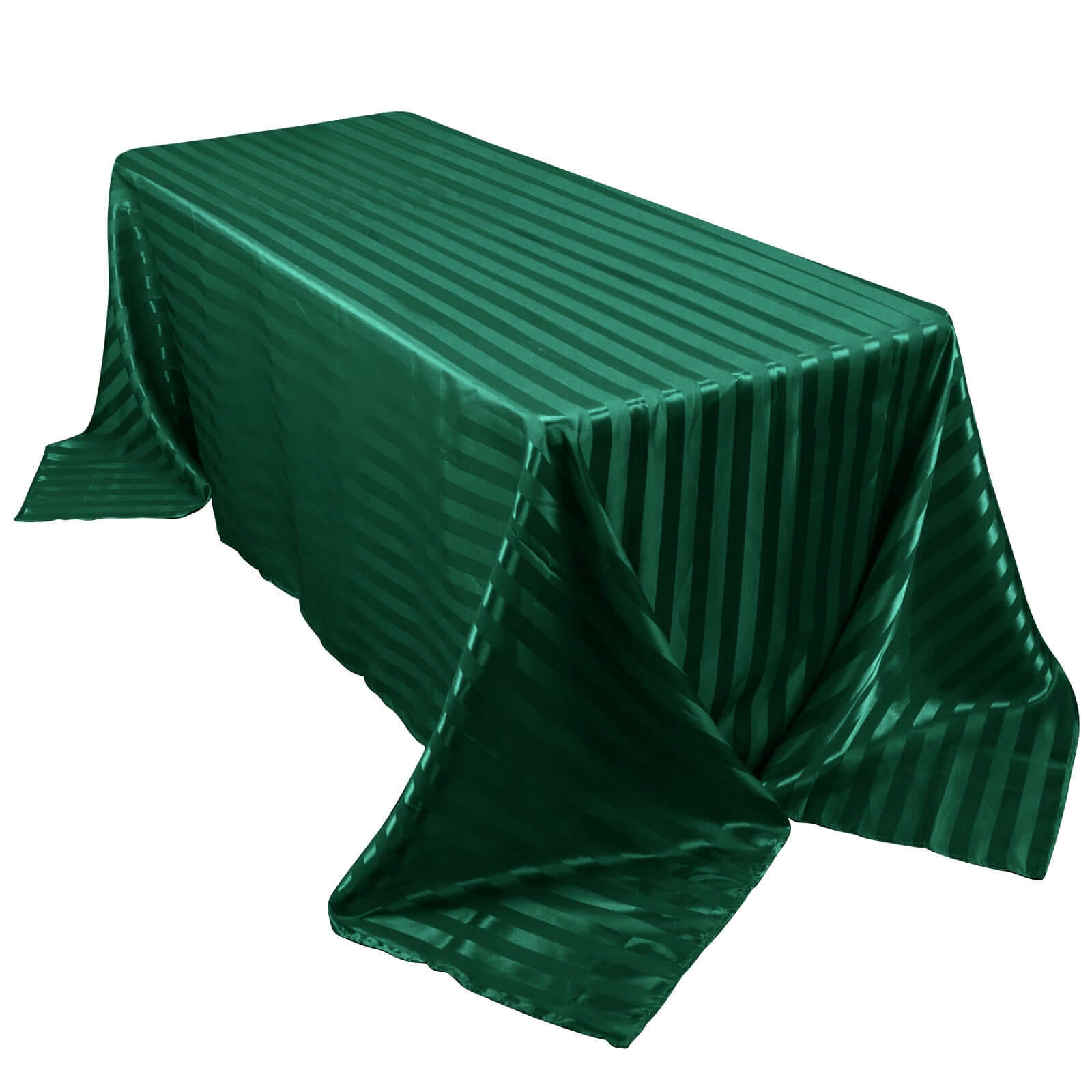 Satin Striped 90x132 Rectangular Tablecloth Hunter Emerald Green Satin Stripe - Seamless Silky Smooth Table Cover