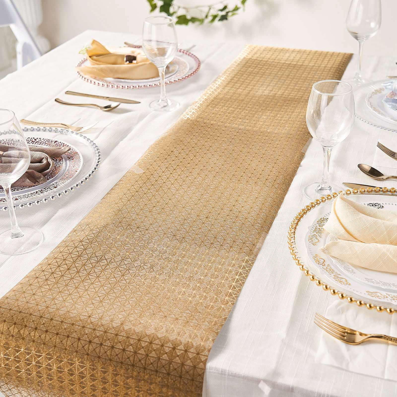 9ft Gold Glamorous Geometric Print Table Runner, Disposable Paper Table Runner