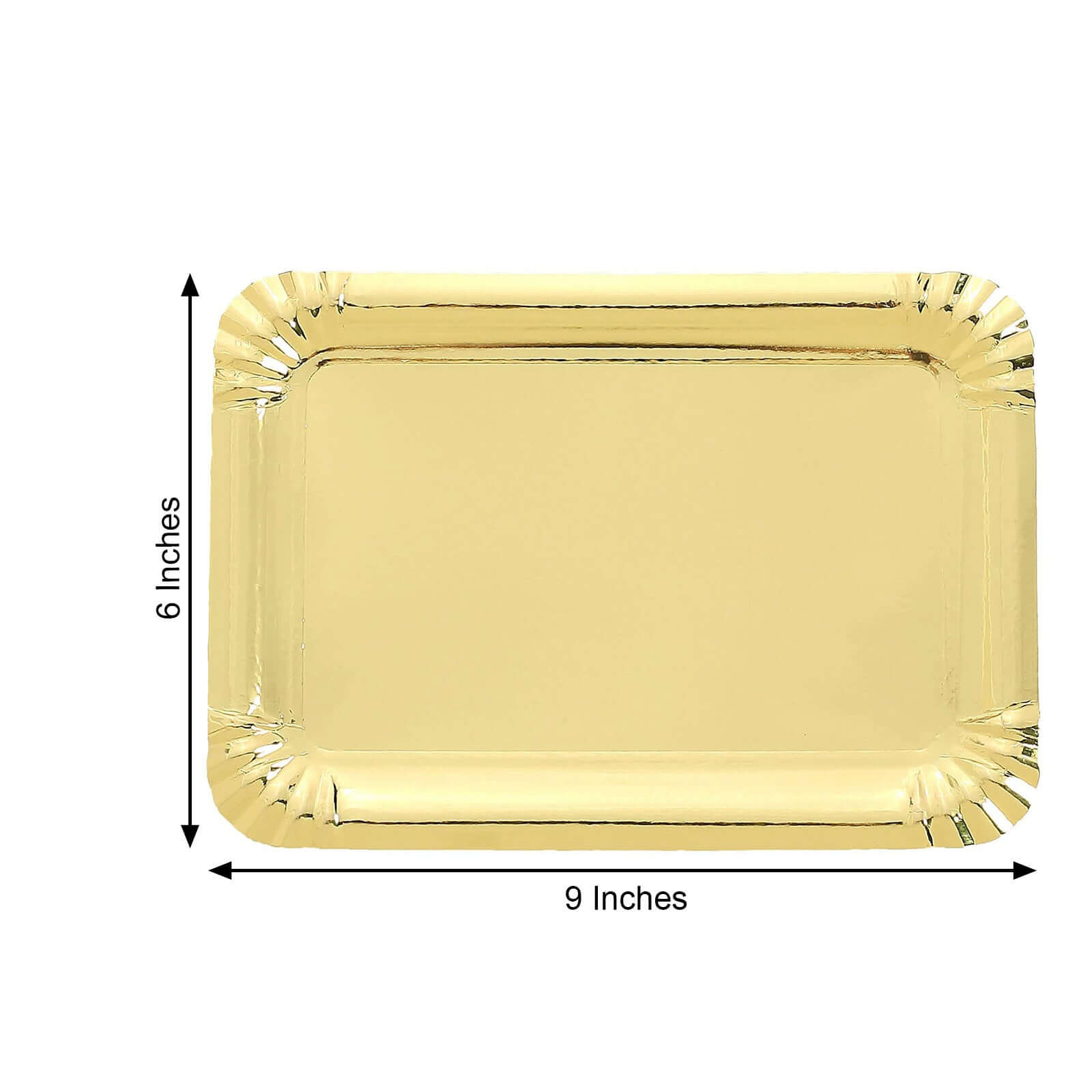 10-Pack Paper 9 Rectangle Serving Trays Metallic Gold - Durable Disposable 400GSM Cardboard Party Platters With Designer Edges for Festive Celebrations