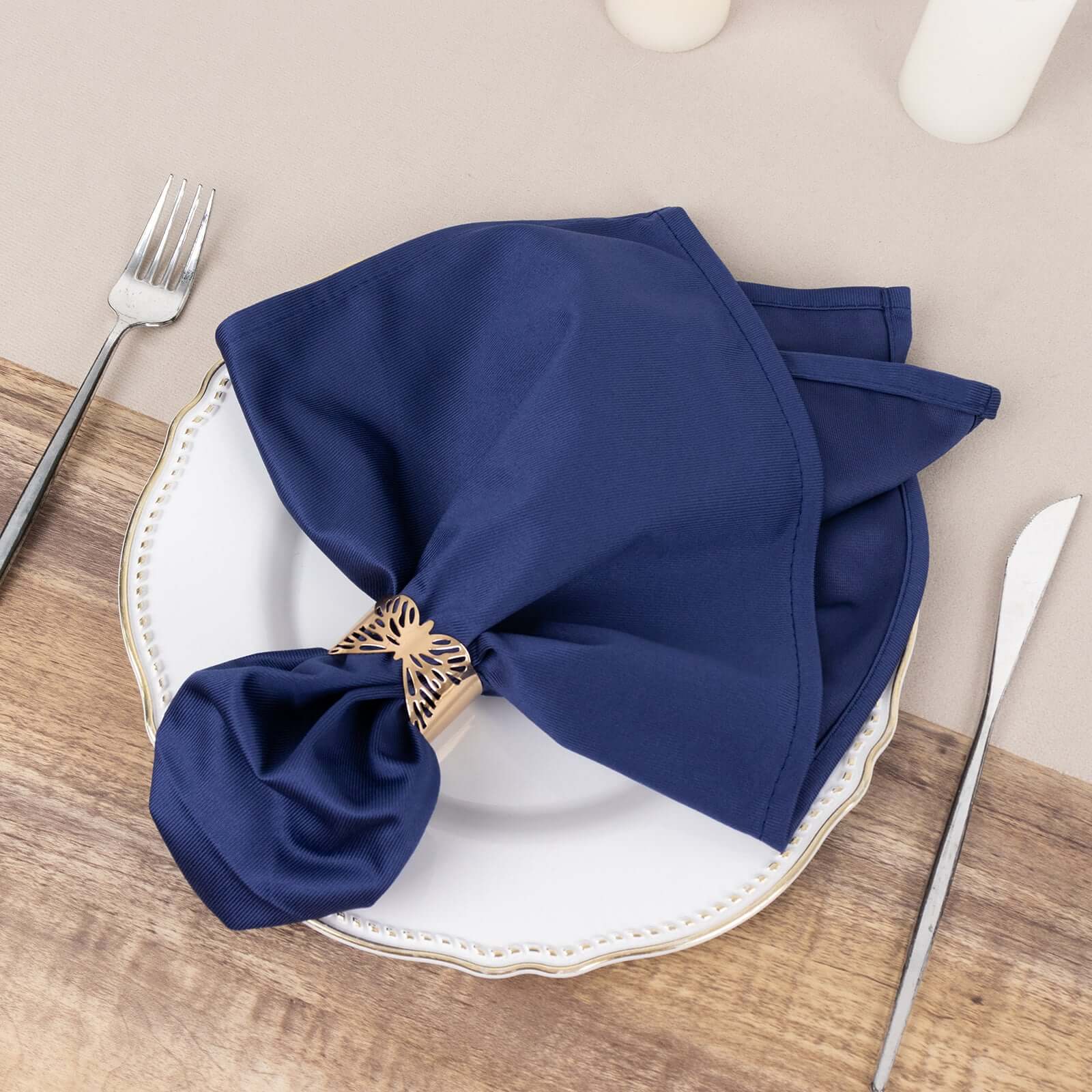 5 Pack Premium Scuba 20x20 Napkins Navy Blue - Durable & Reusable Dinner Napkins