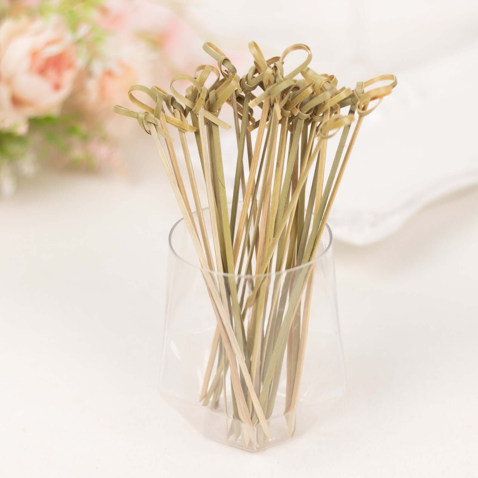 100-Pack Bamboo Cocktail Sticks Twisted Knot Decorative Top Design - Eco Friendly Party Picks 6