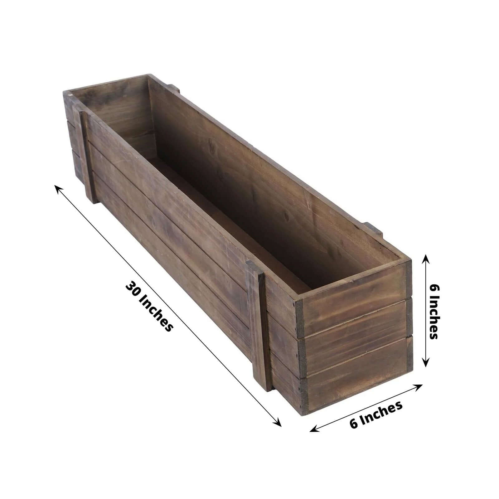 Rustic Wood Planter Box Smoked Brown - Durable Table Decor with Removable Plastic Liner 30x6