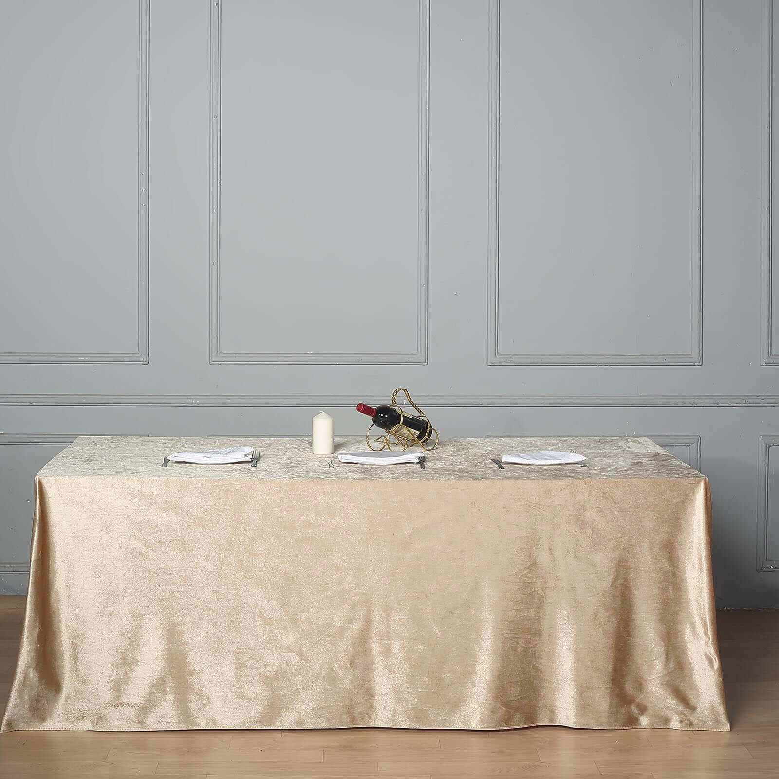 Premium Velvet 90x156 Rectangle Tablecloth Champagne - Reusable Soft & Seamless Table Cover