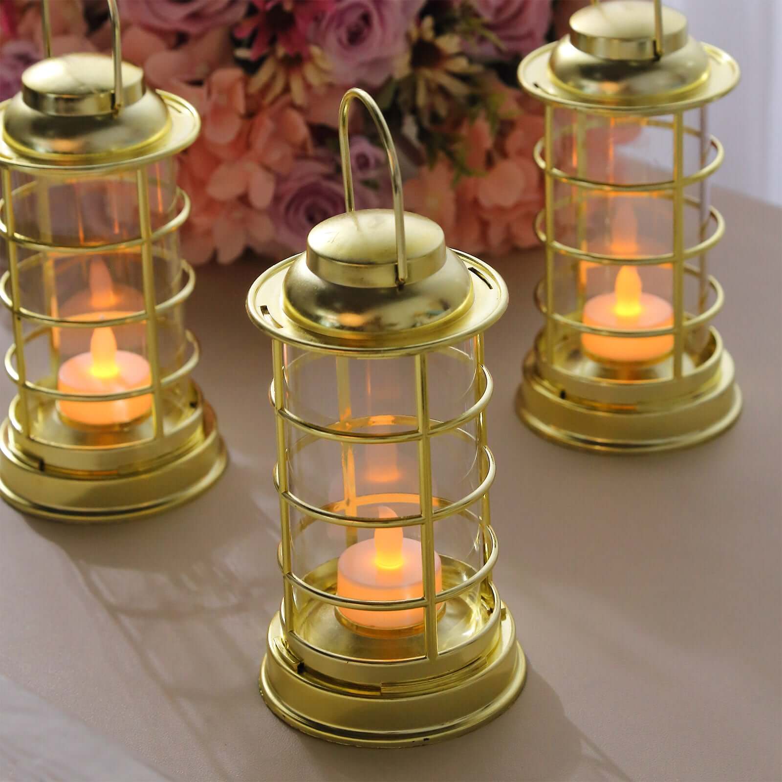 3-Pack LED Tealight Candles Decorative Gold - Battery Operated Mini Lantern Lamps 7