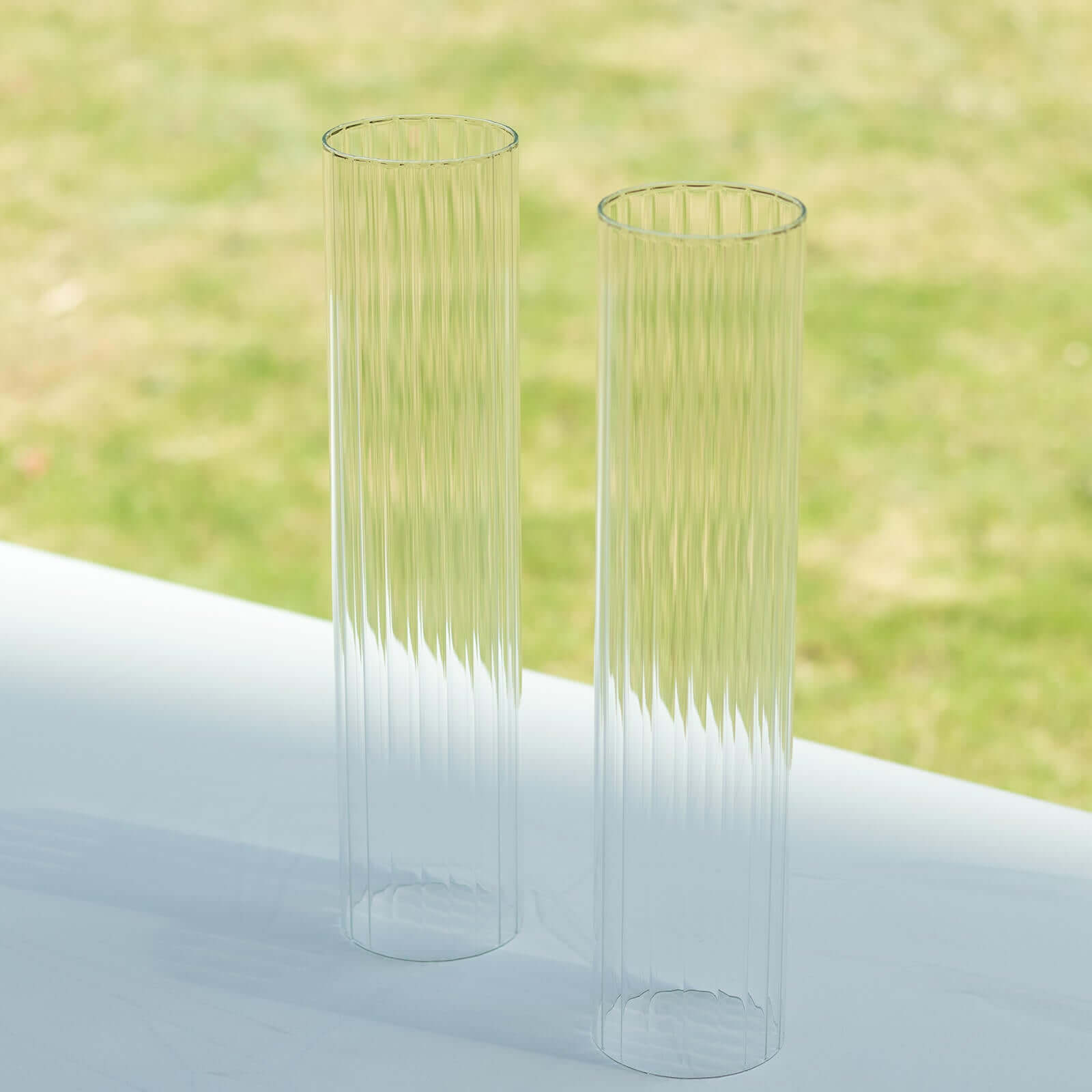 2-Pack Clear Ribbed Glass Hurricane Shades Open End Design - Stylish Candelabra Pillar Candle Holder Table Centerpiece 14