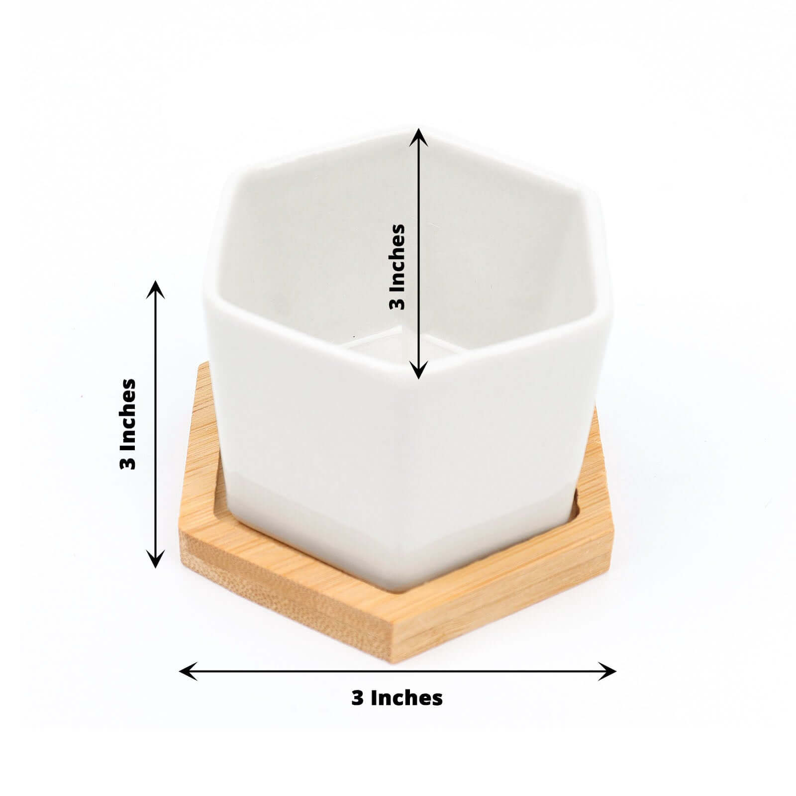 6-Pack Planter Pots Geometric Hexagon Design White - Ceramic Pots with Bamboo Tray and Removable Bottom 3