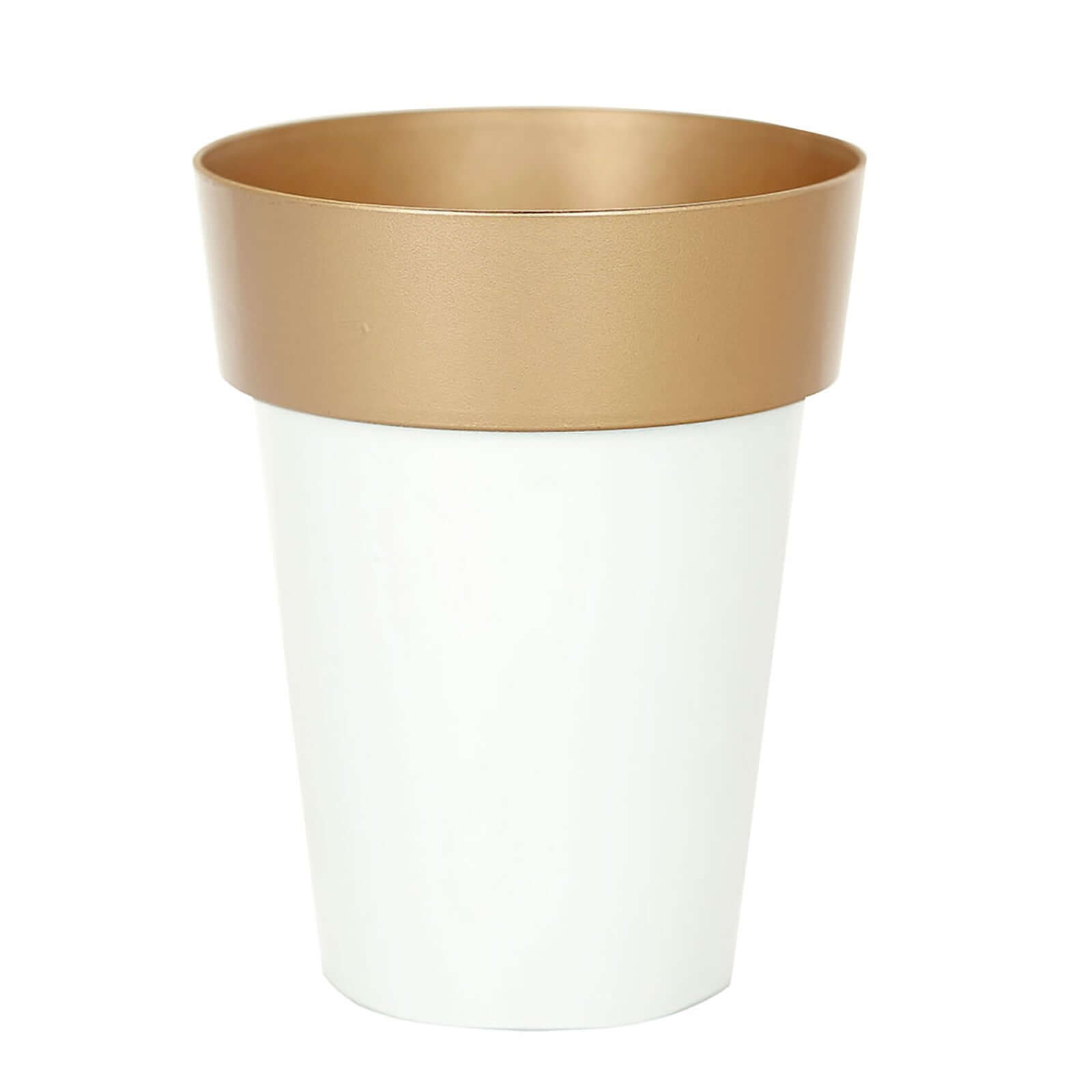 2-Pack Flower Plant Pots Medium Design White with Gold Rim - Plastic Indoor Decorative Planters 6