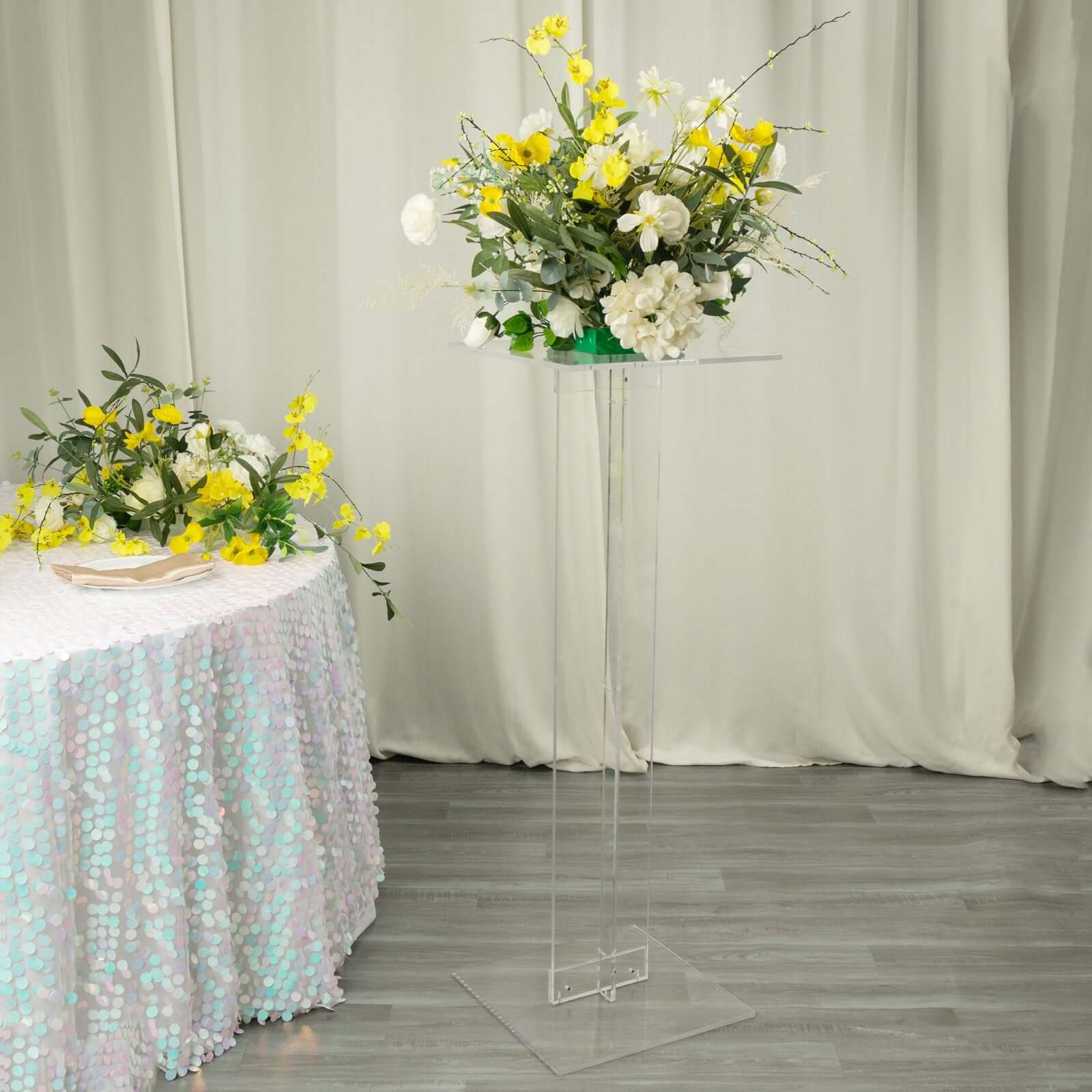 Acrylic Wedding Aisle Display Stand Flower Pedestal with Square Bases Clear - Durable 10mm Thick Centerpiece for Events 46