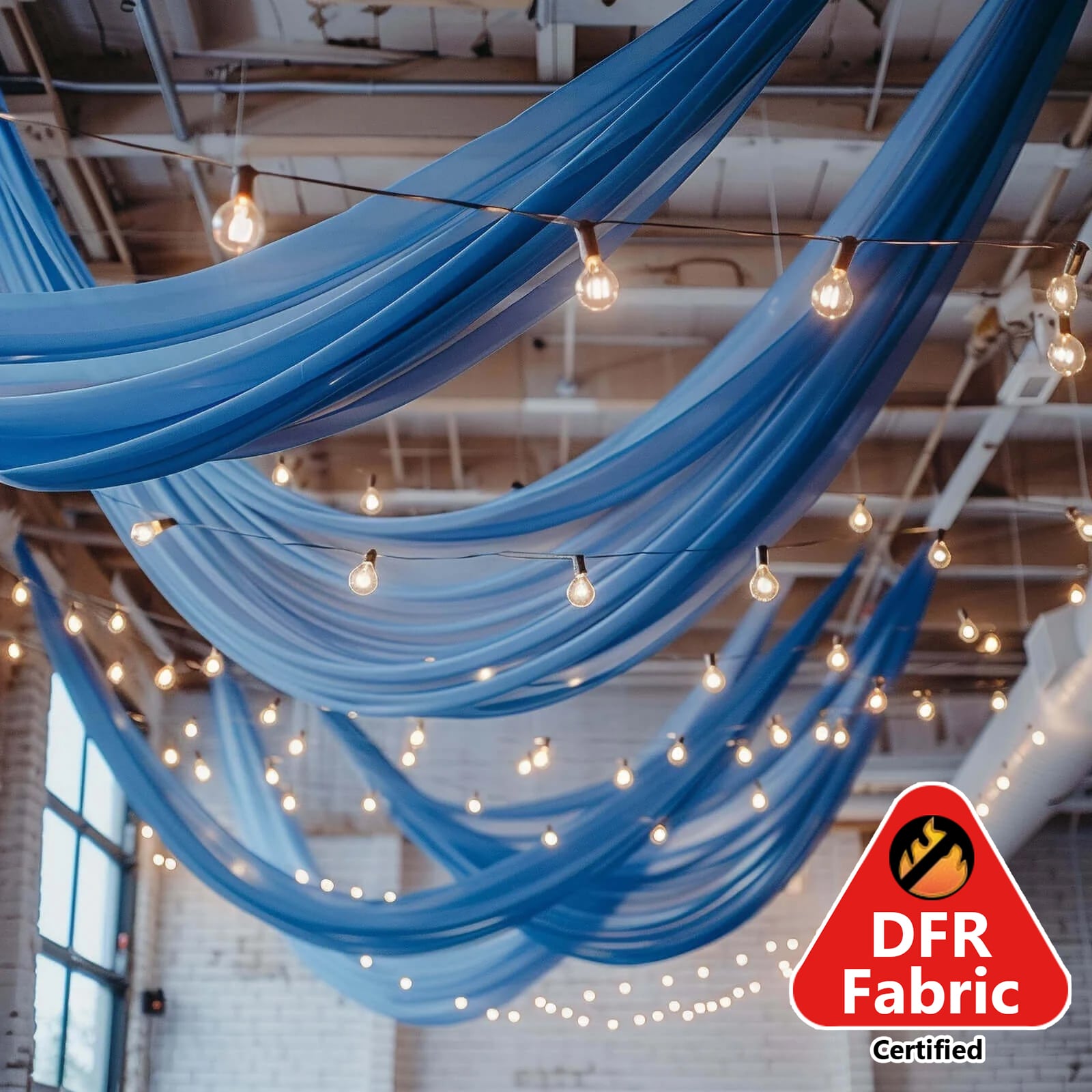 5ftx32ft Premium Royal Blue Chiffon Curtain Panel, Durable Flame Resistant Backdrop Ceiling Drapery With Rod Pocket